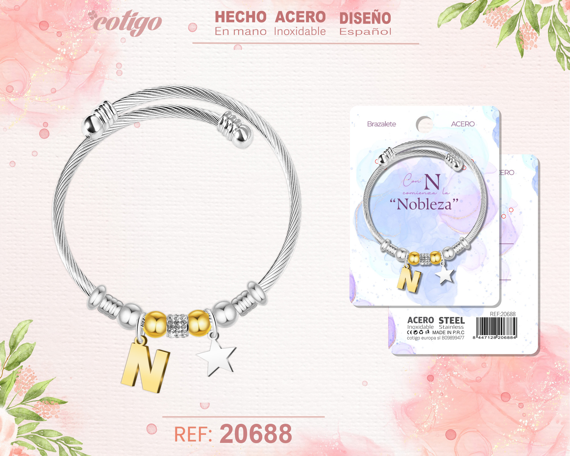Brazalete Acero con letra N