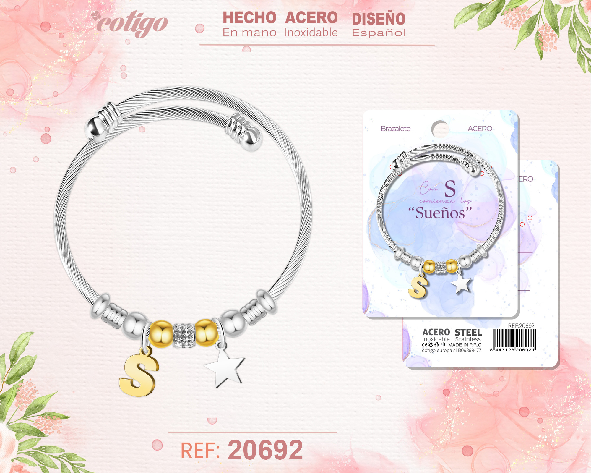 Brazalete Acero con letra S
