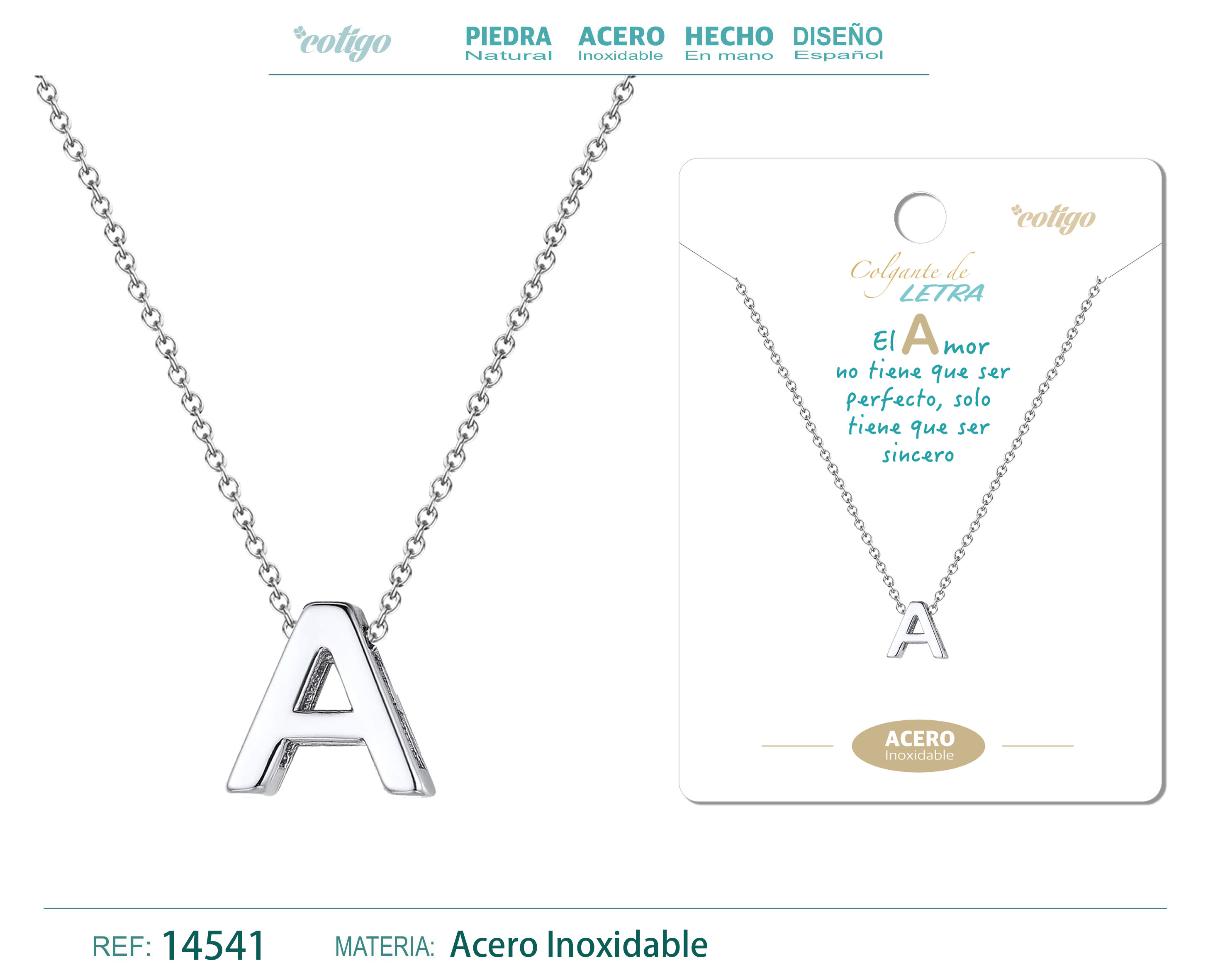 Collar Letra A Acero color Plateado