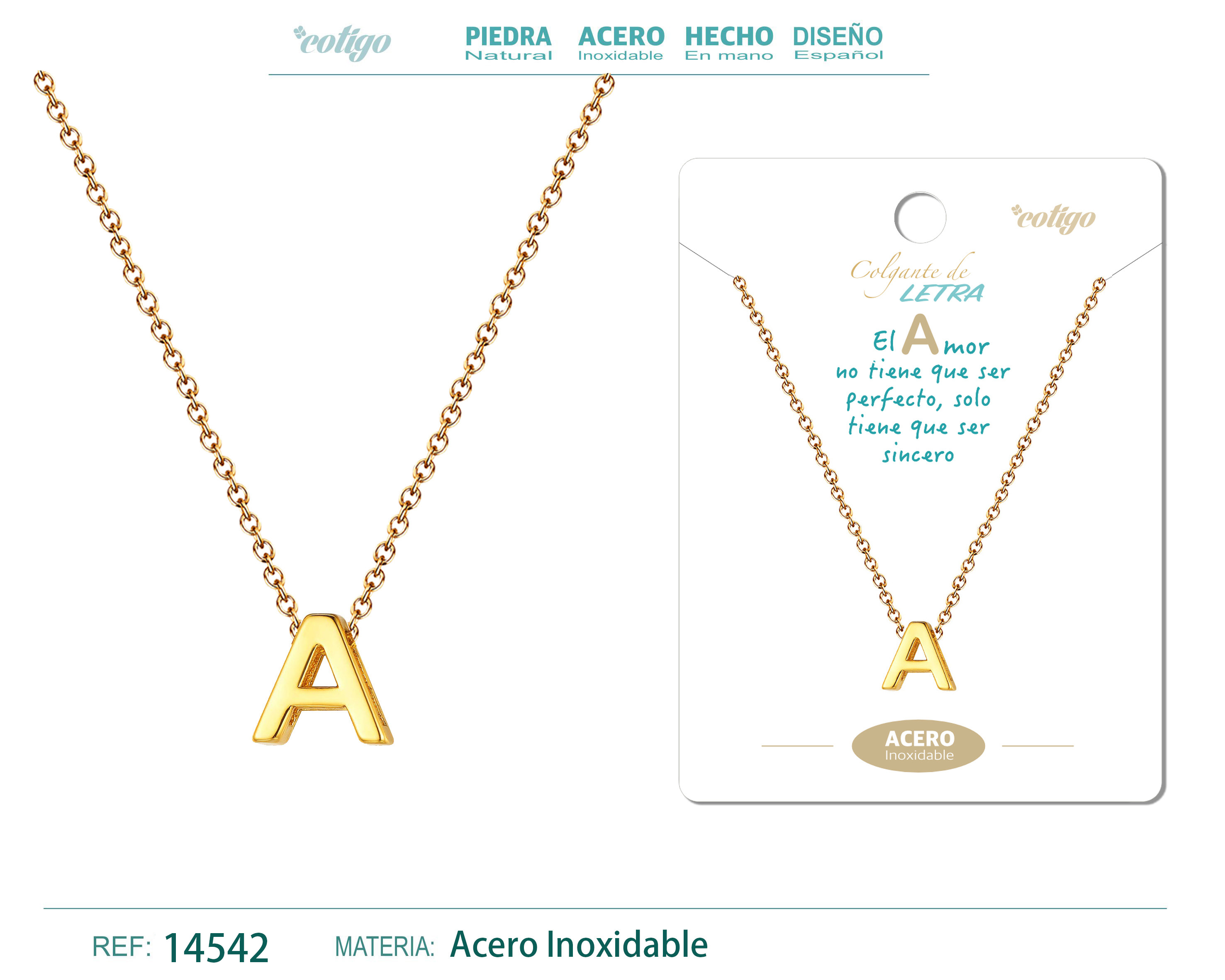 Collar Letra A Acero color Dorado