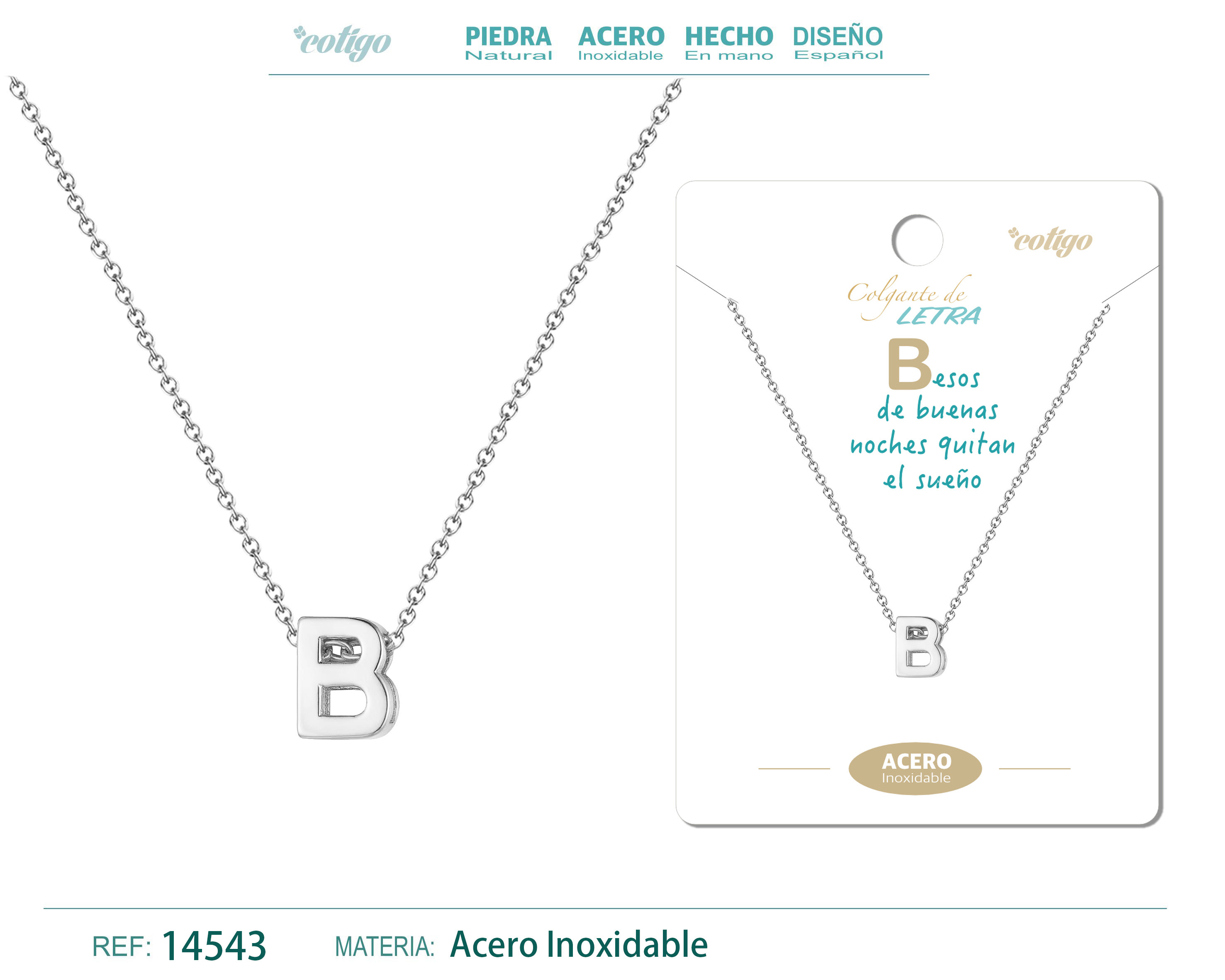 Collar Letra B Acero color Plateado