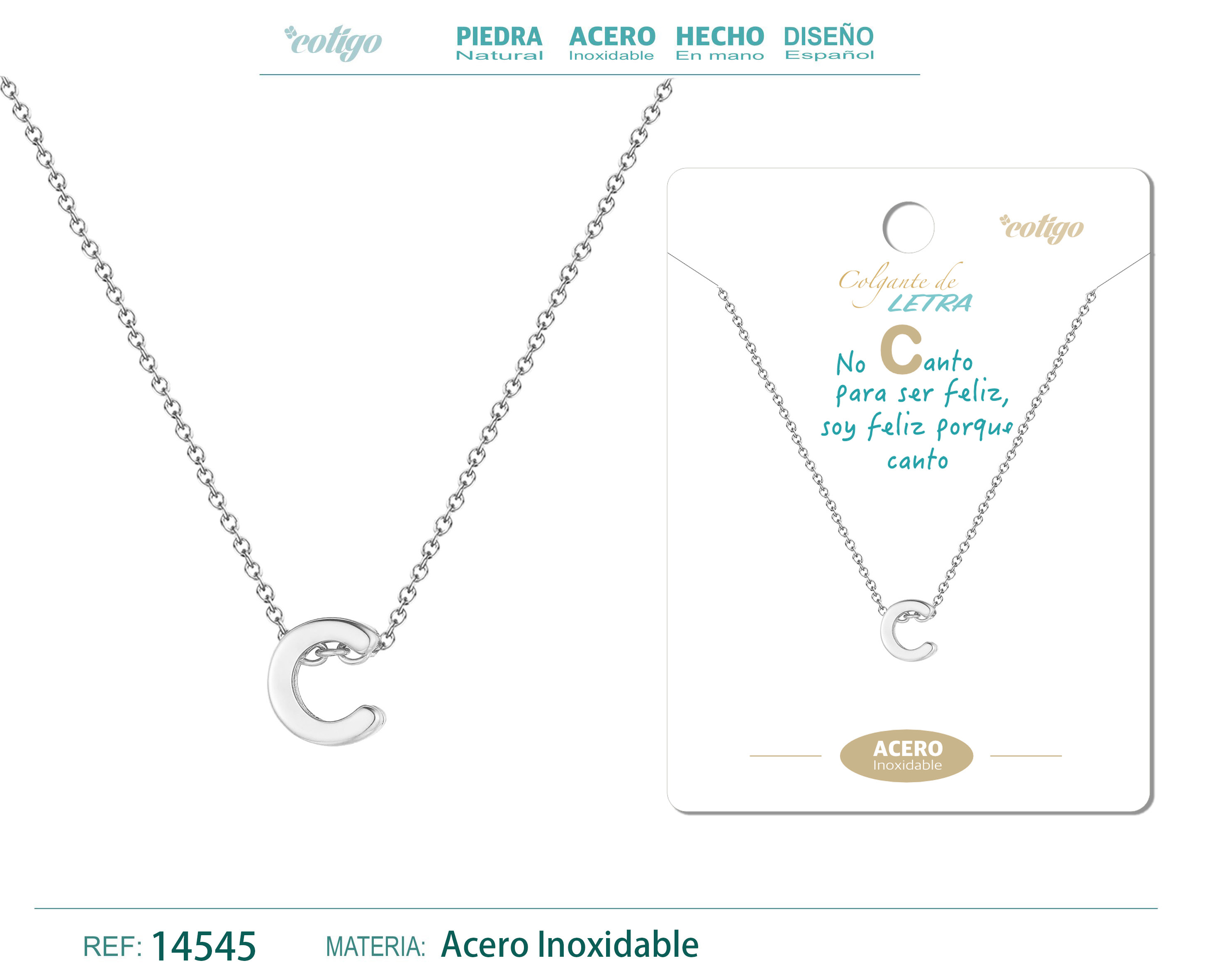 Collar Letra C Acero color Plateado