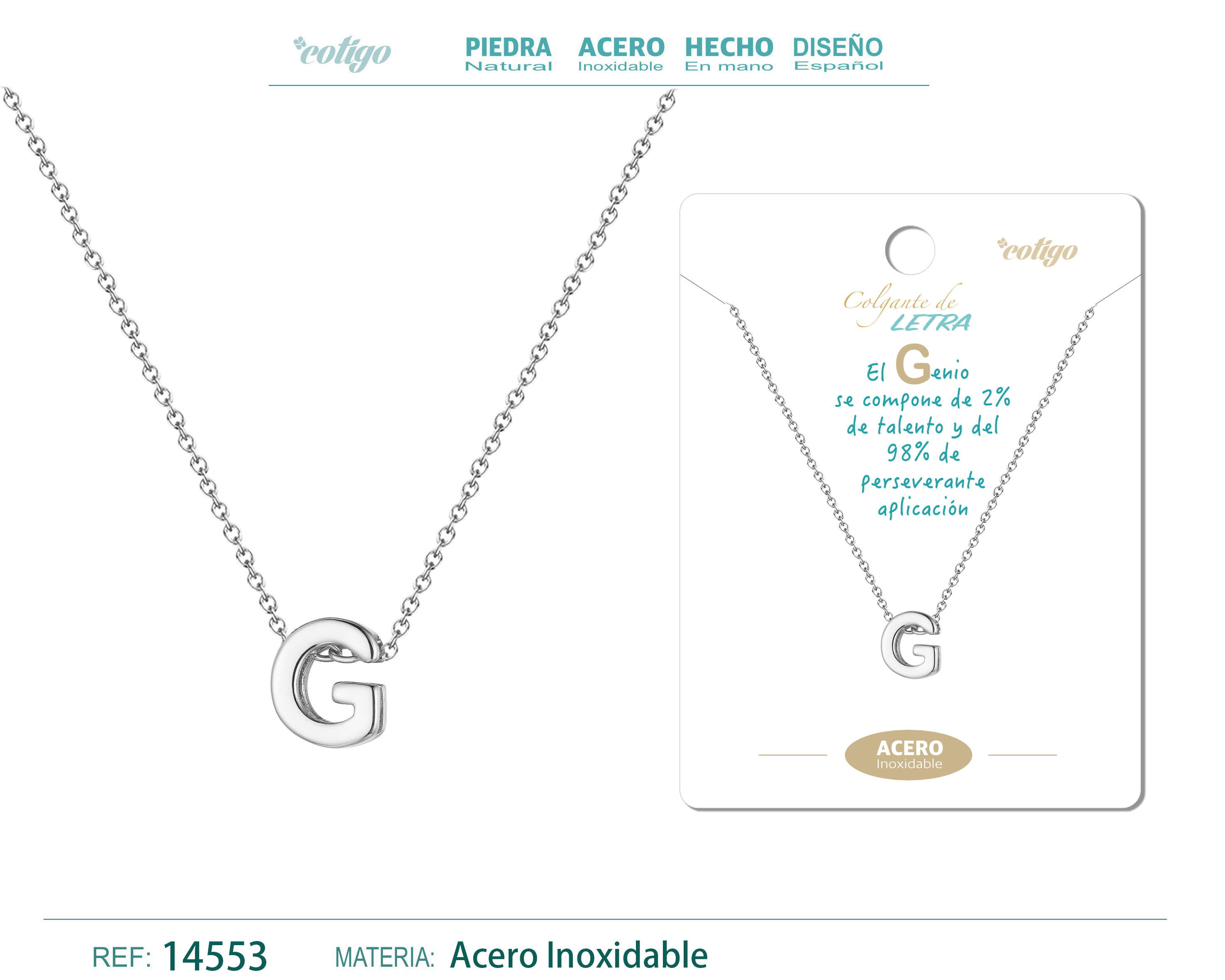 Collar Letra G Acero color Plateado