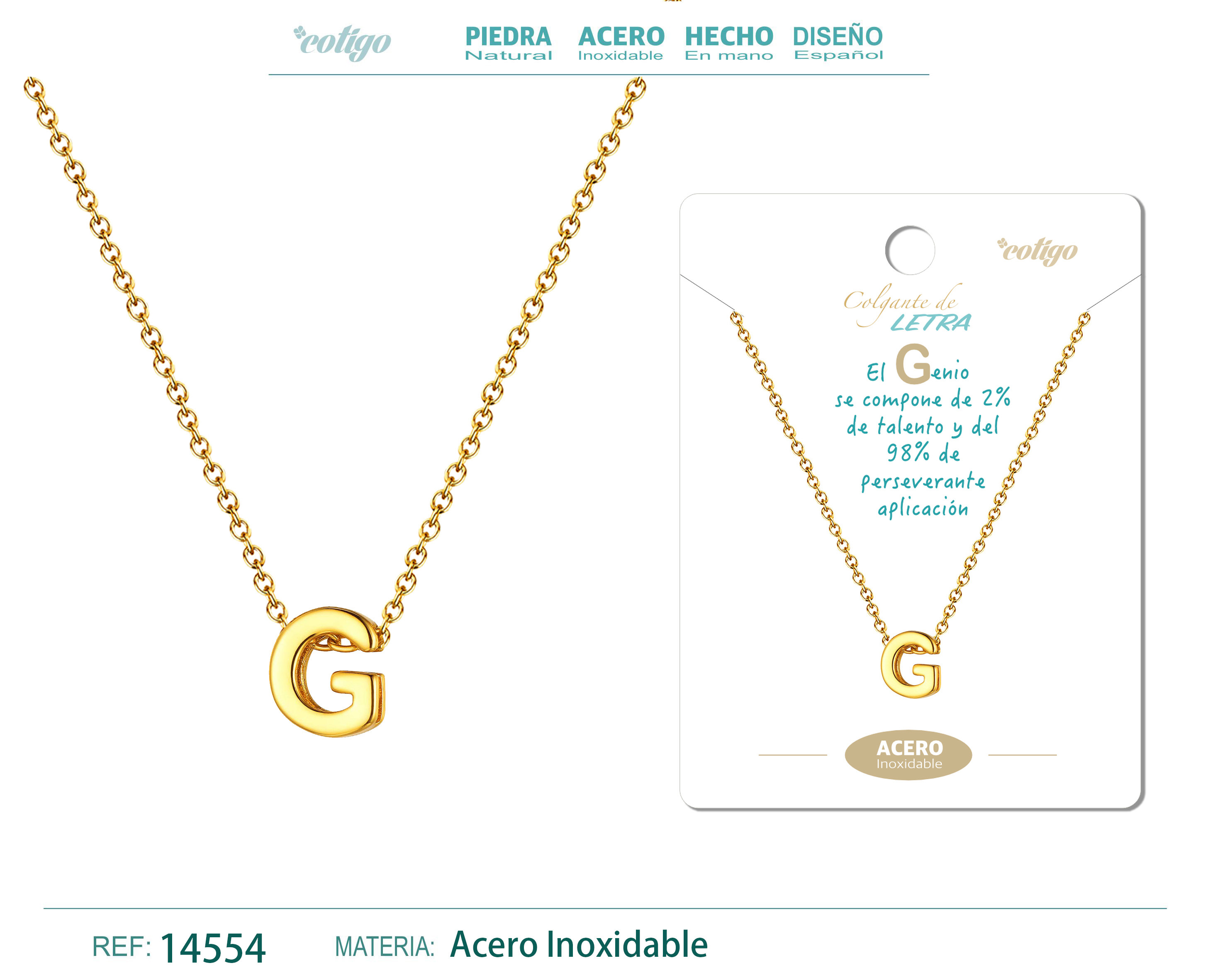 Collar Letra G Acero color Dorado