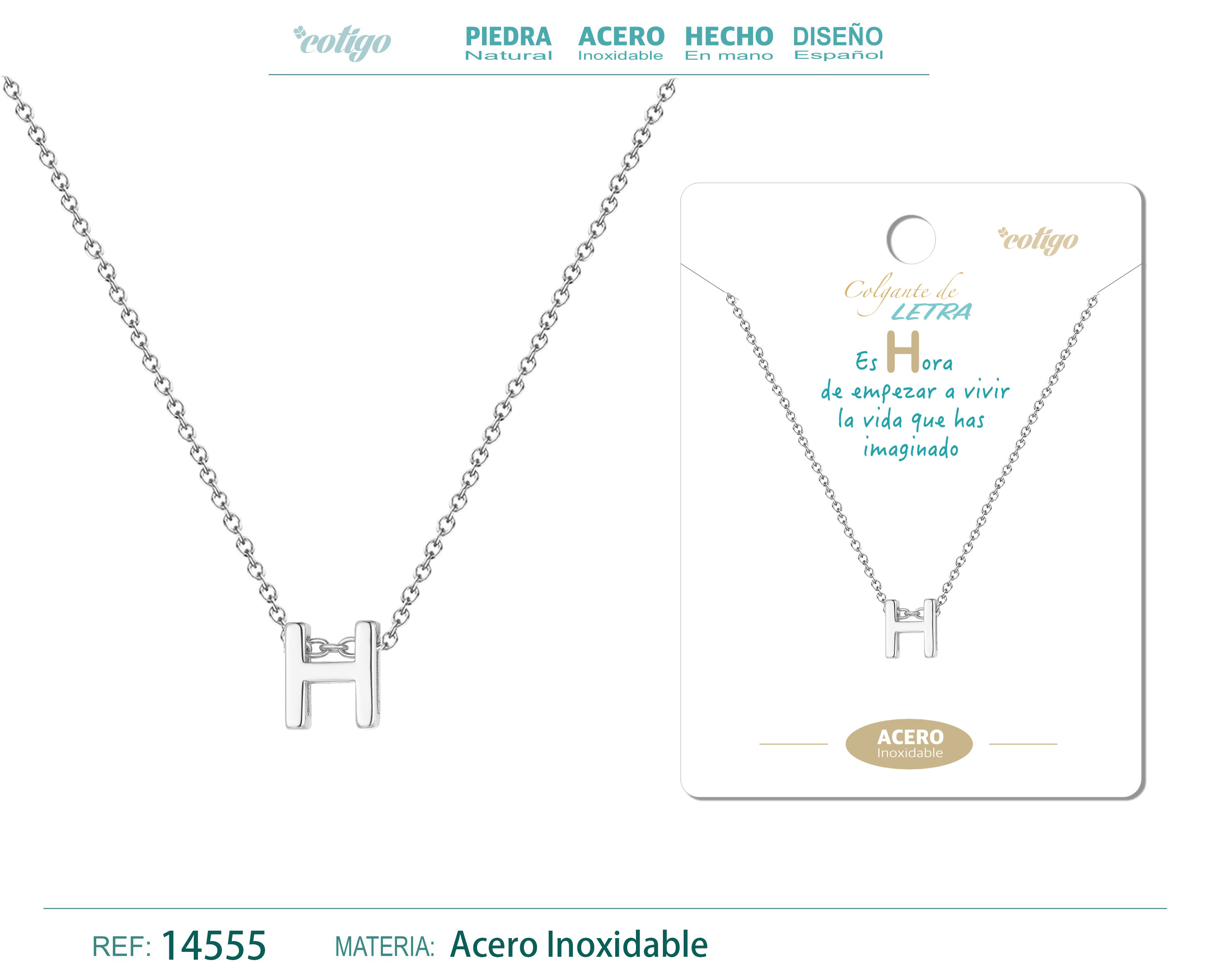 Collar Letra H Acero color Plateado
