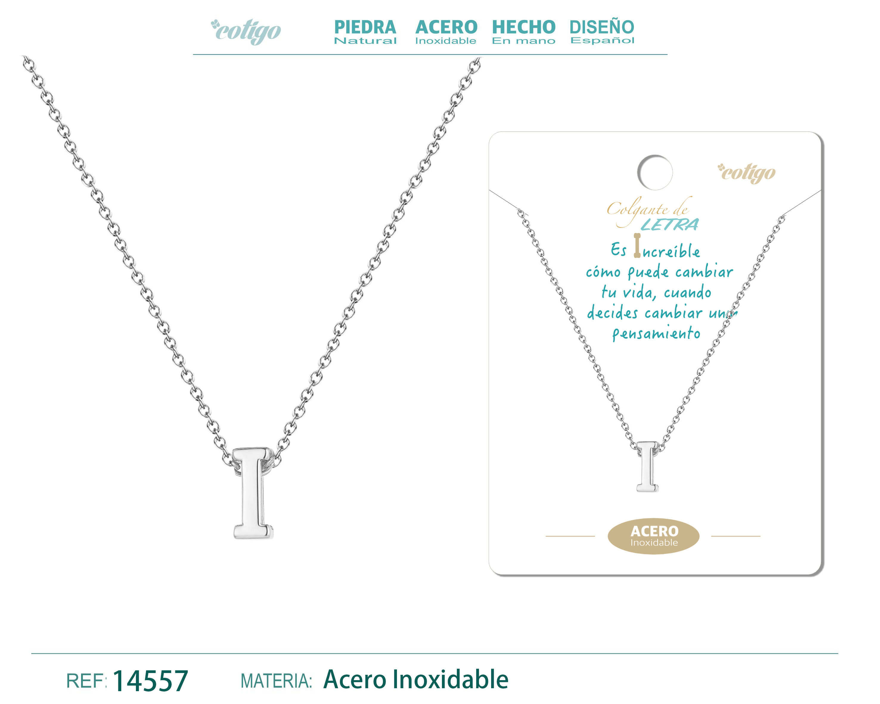 Collar Letra I Acero color Plateado