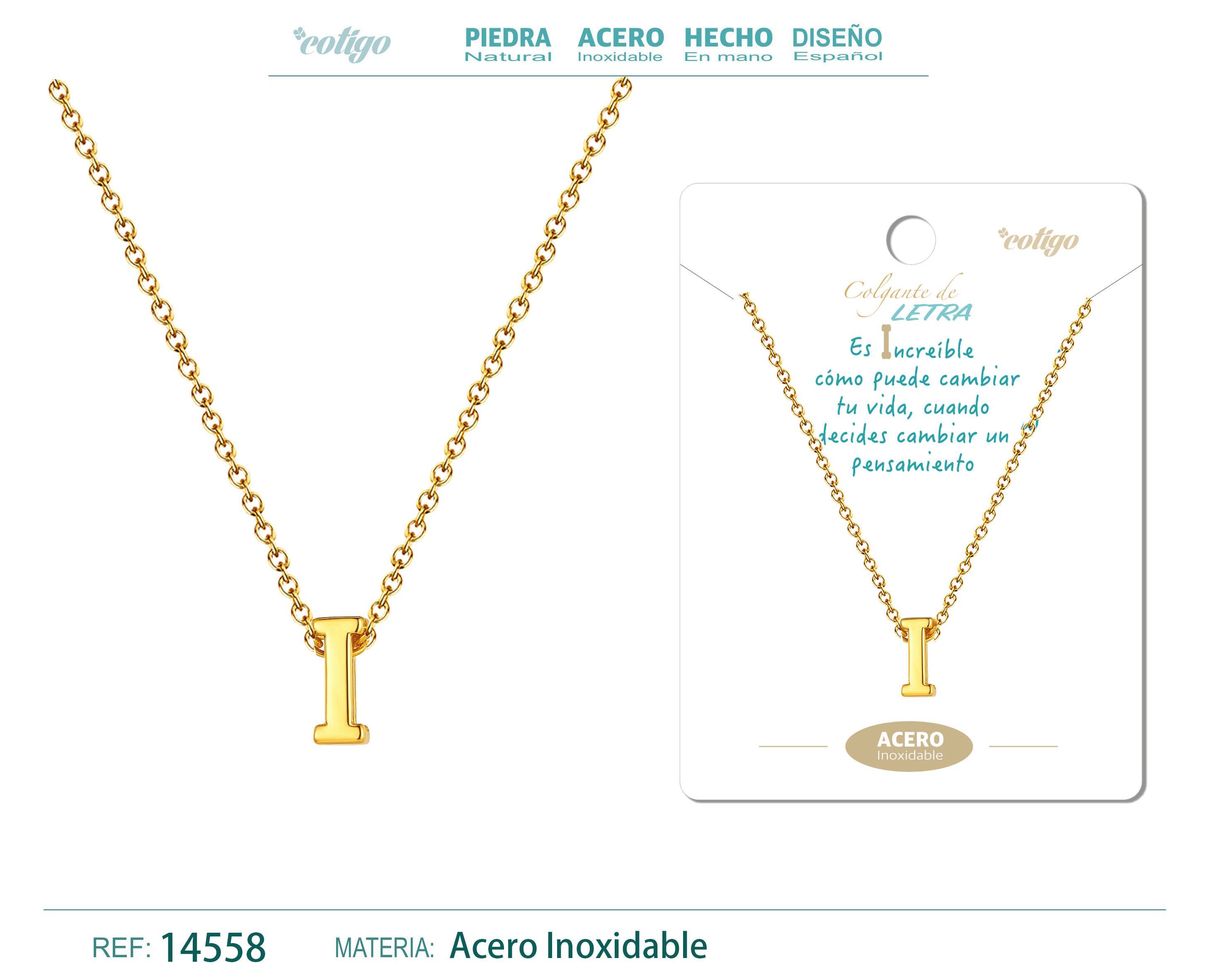 Collar Letra I Acero color Dorado