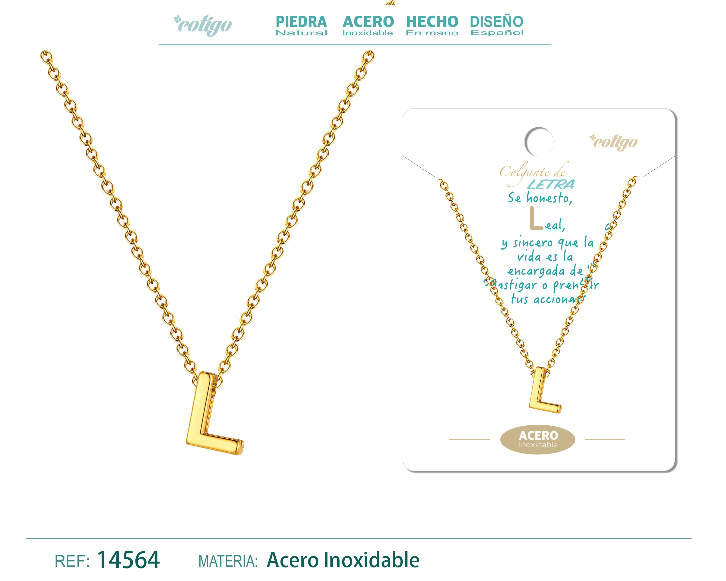 Collar Letra L Acero color Dorado