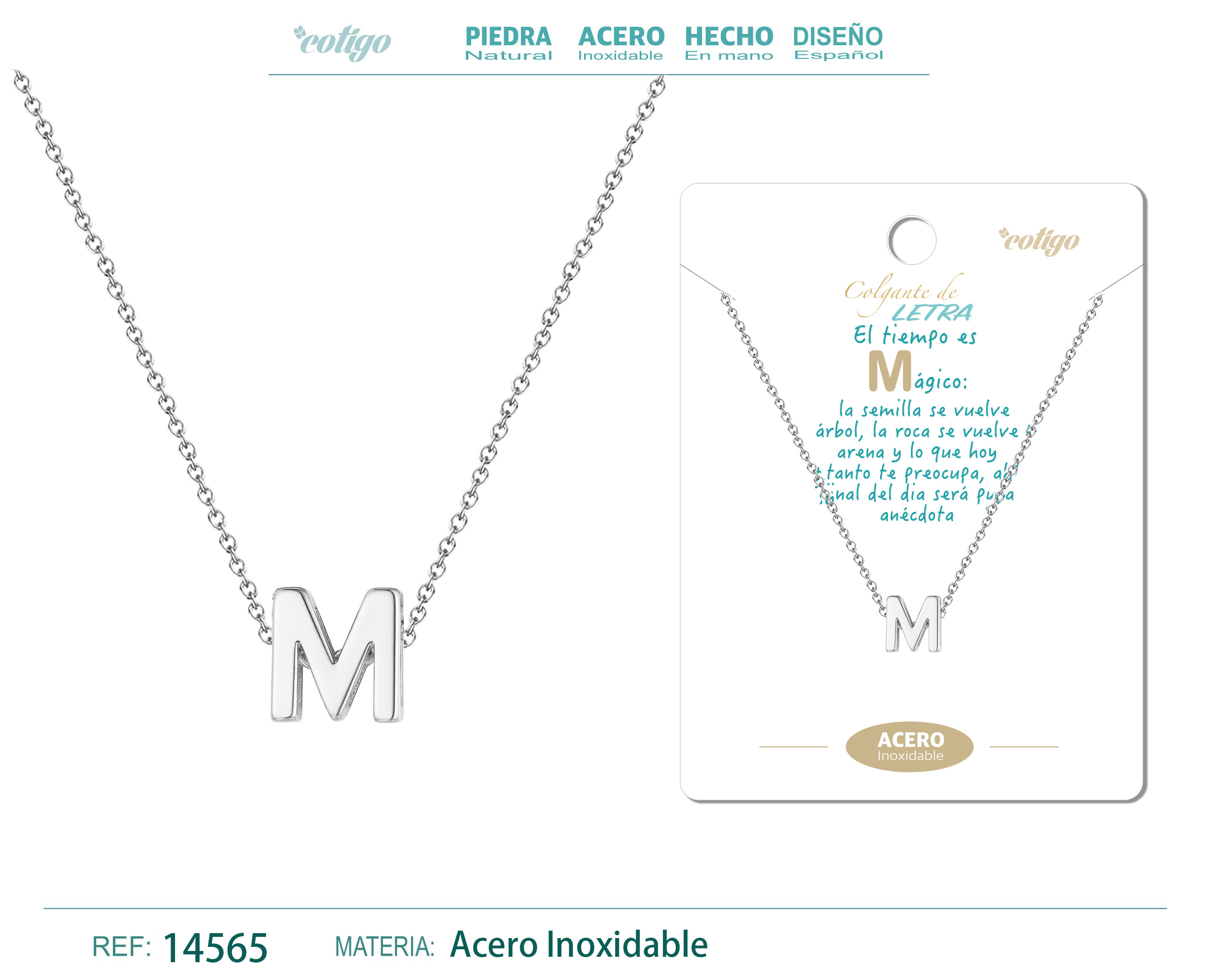 Collar Letra M Acero color Plateado