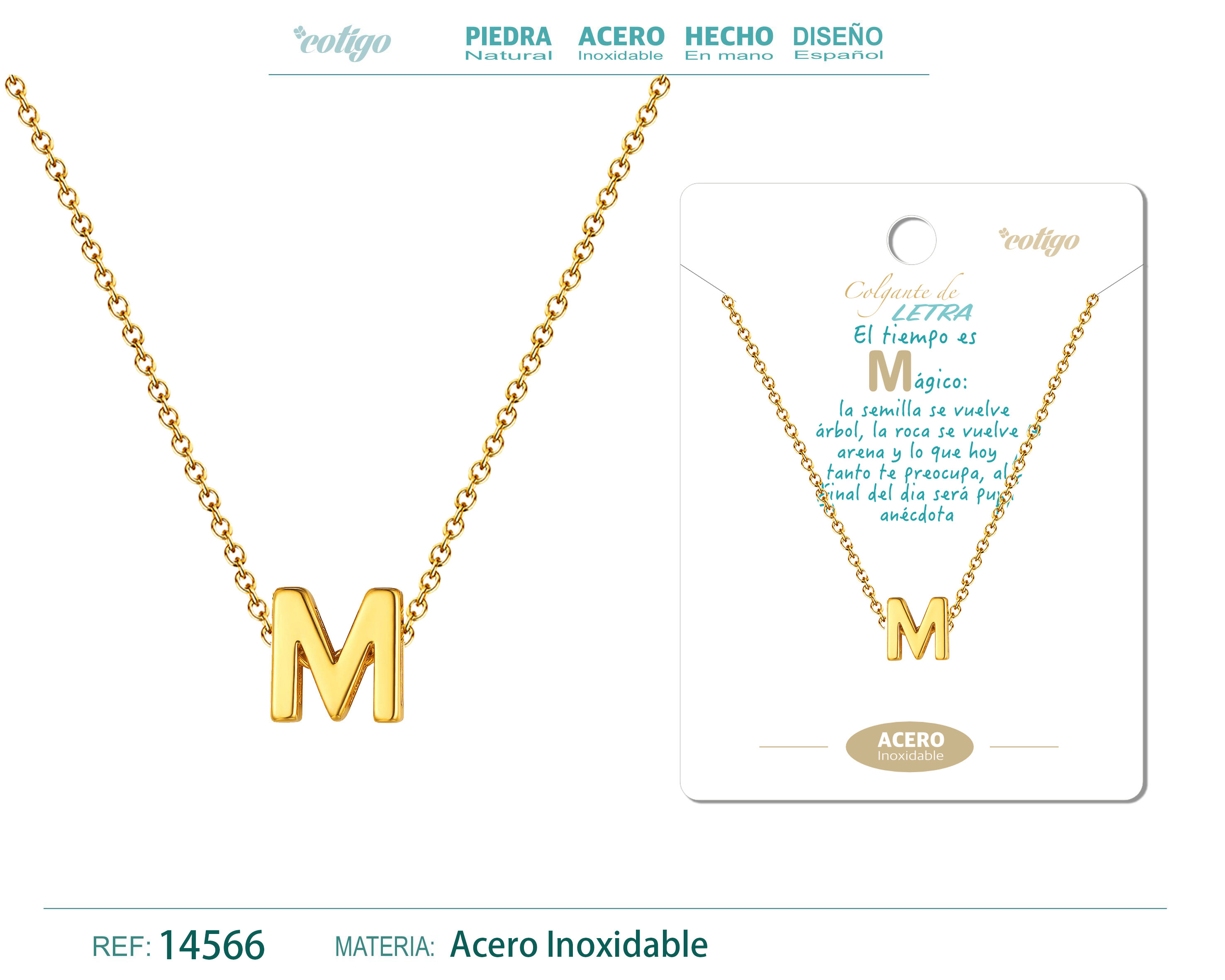 Collar Letra M Acero color Dorado