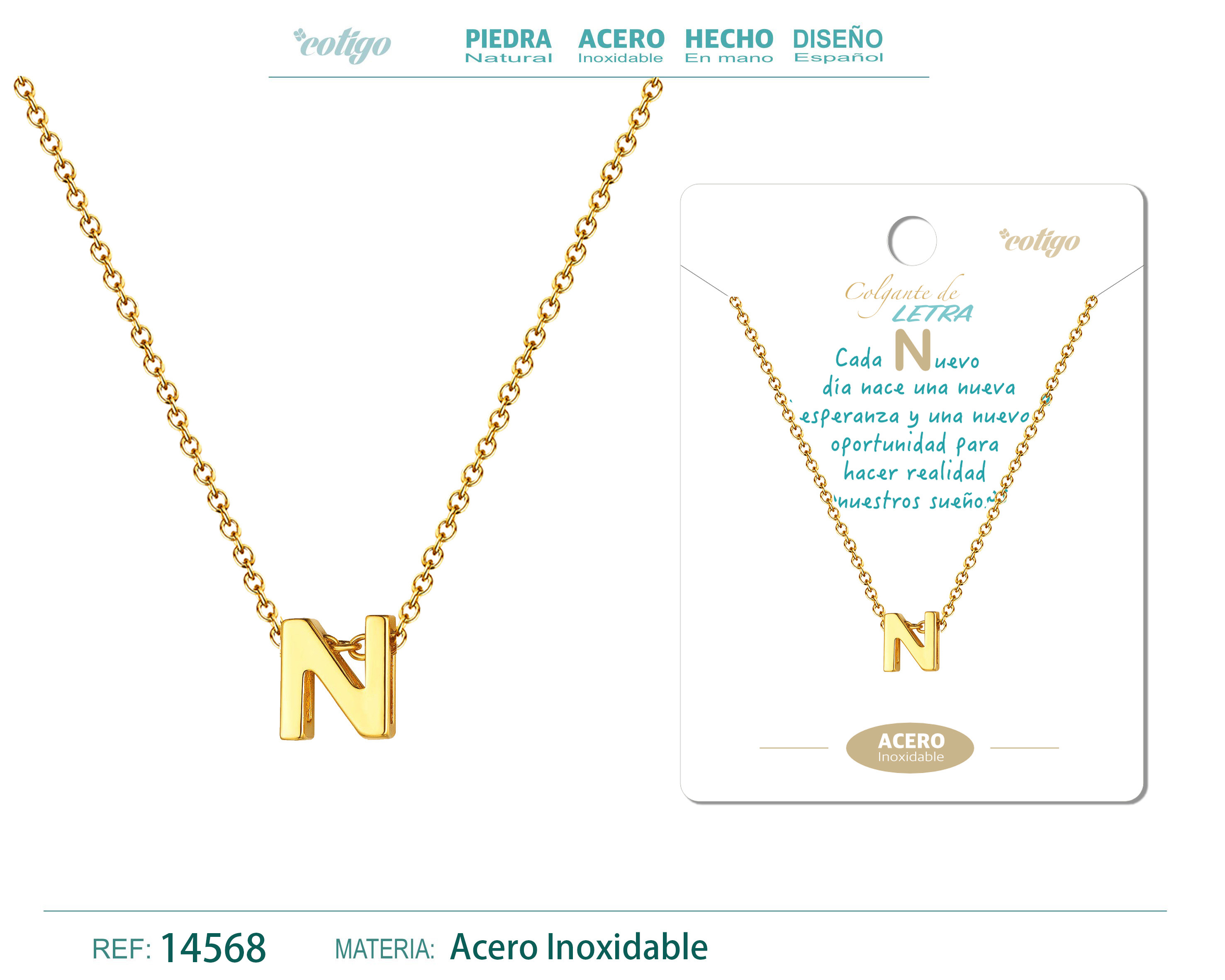 Collar Letra N Acero color Dorado