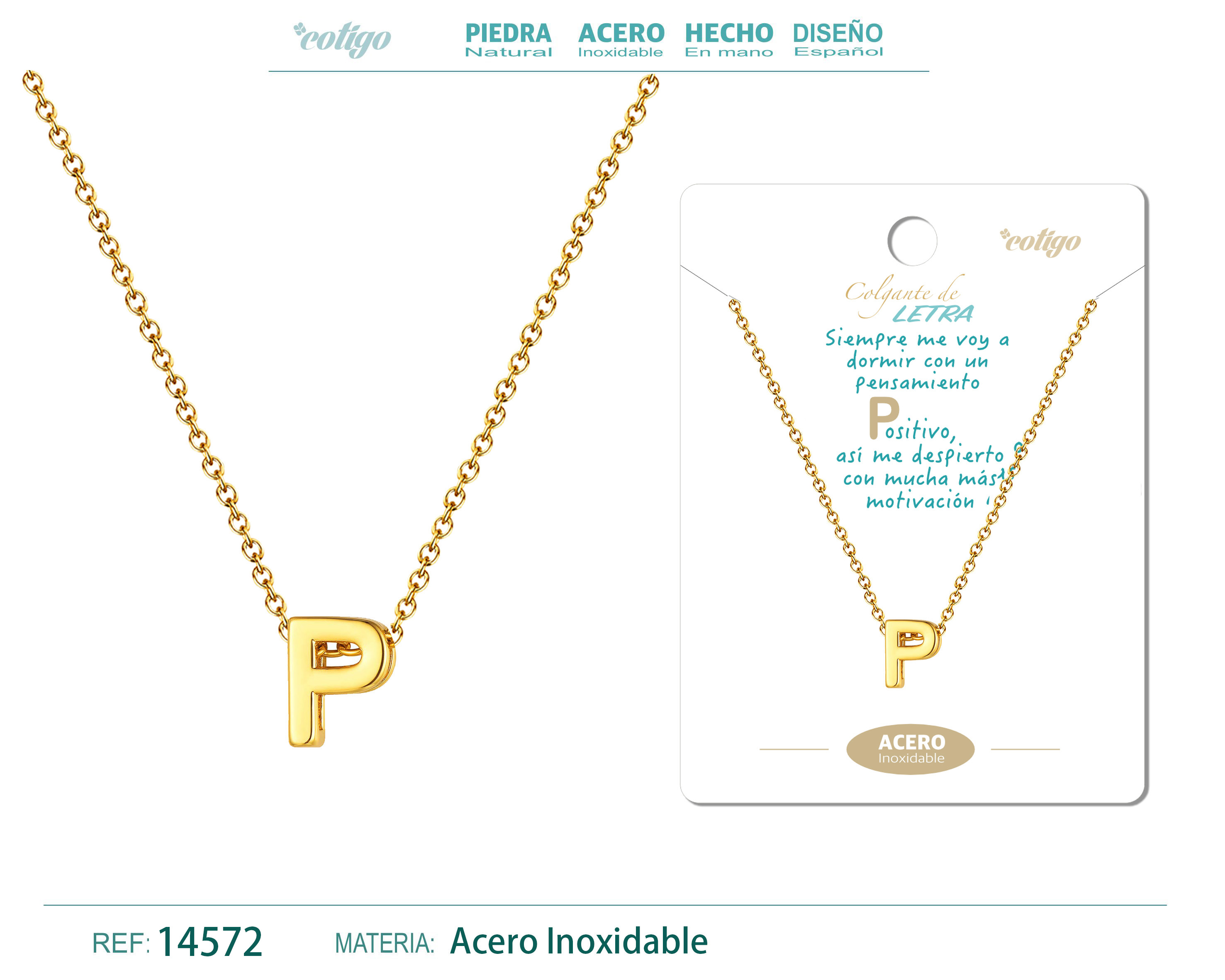 Collar Letra P Acero color Dorado