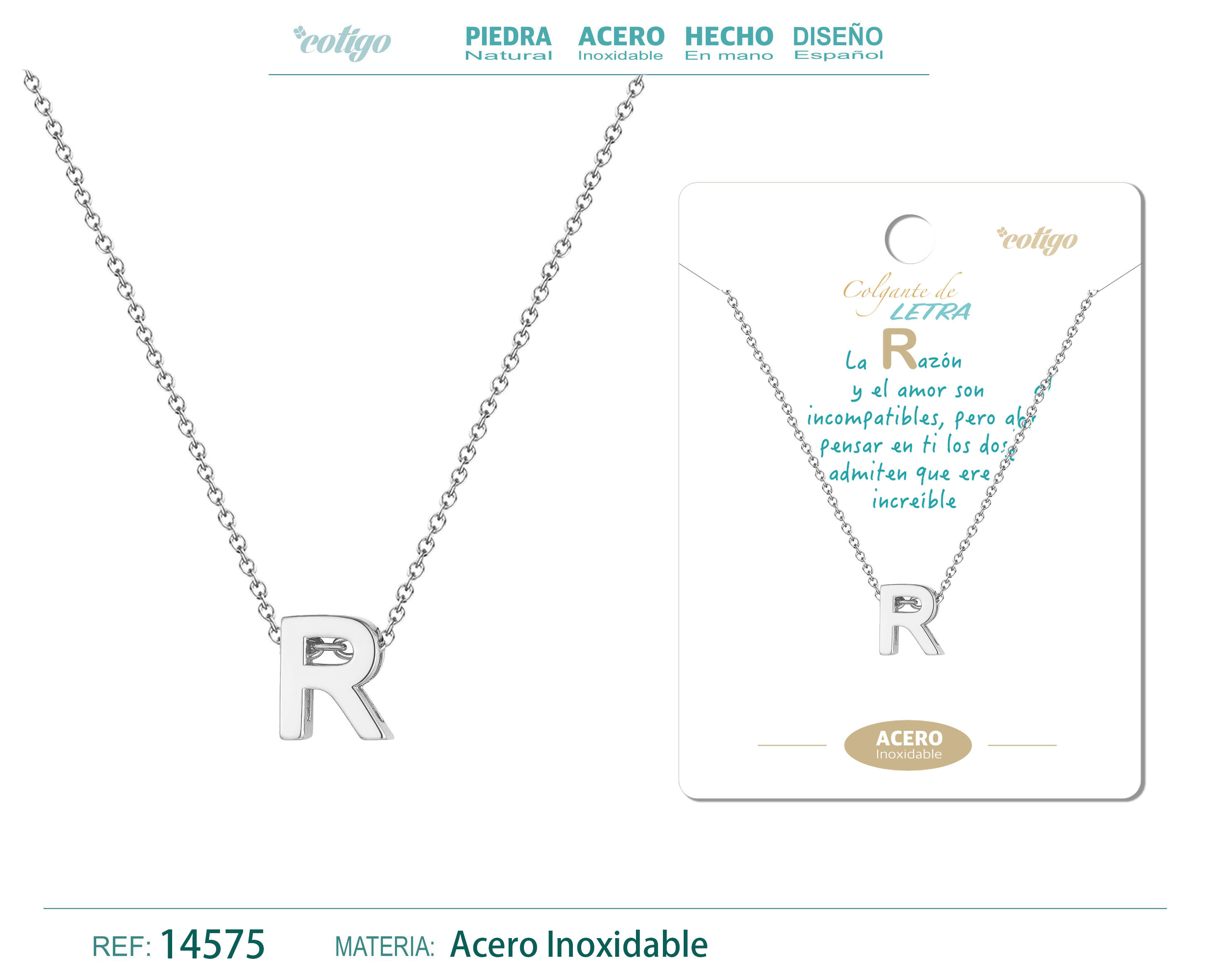 Collar Letra R Acero color Plateado