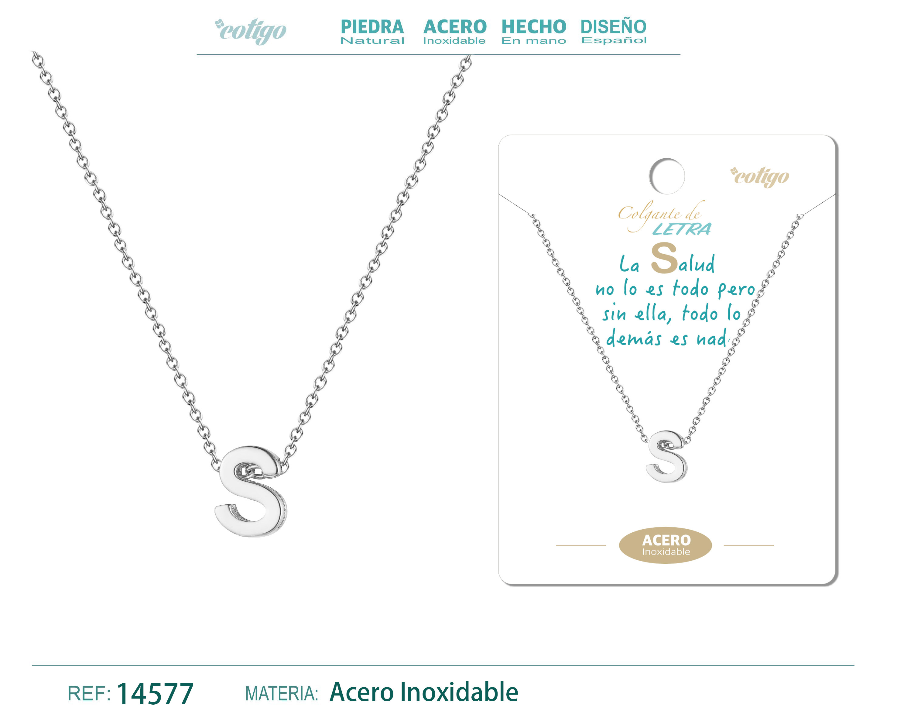 Collar Letra S Acero color Plateado