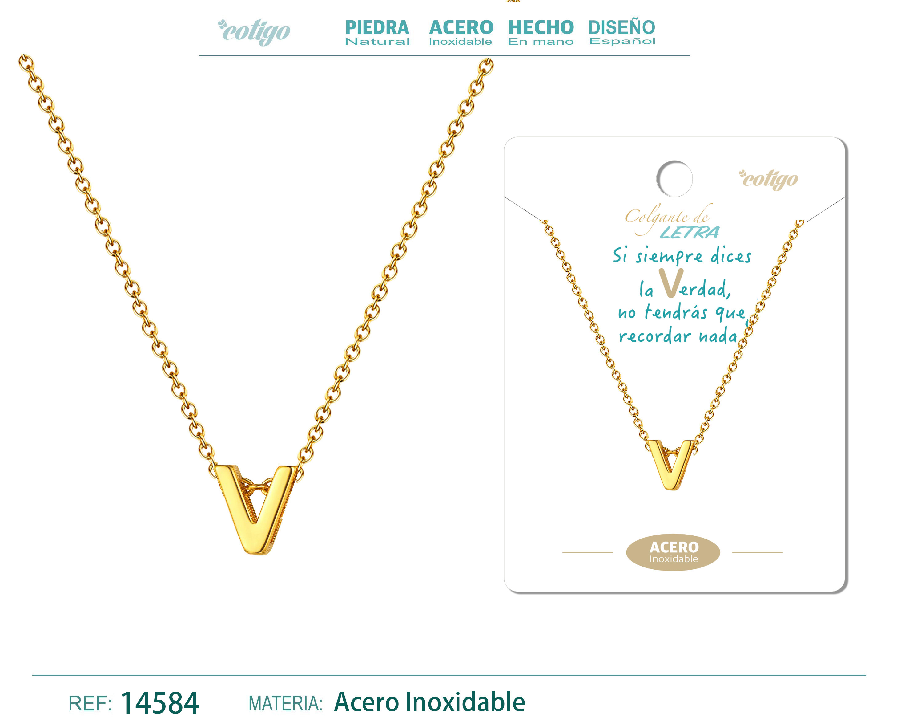 Collar Letra V Acero color Dorado