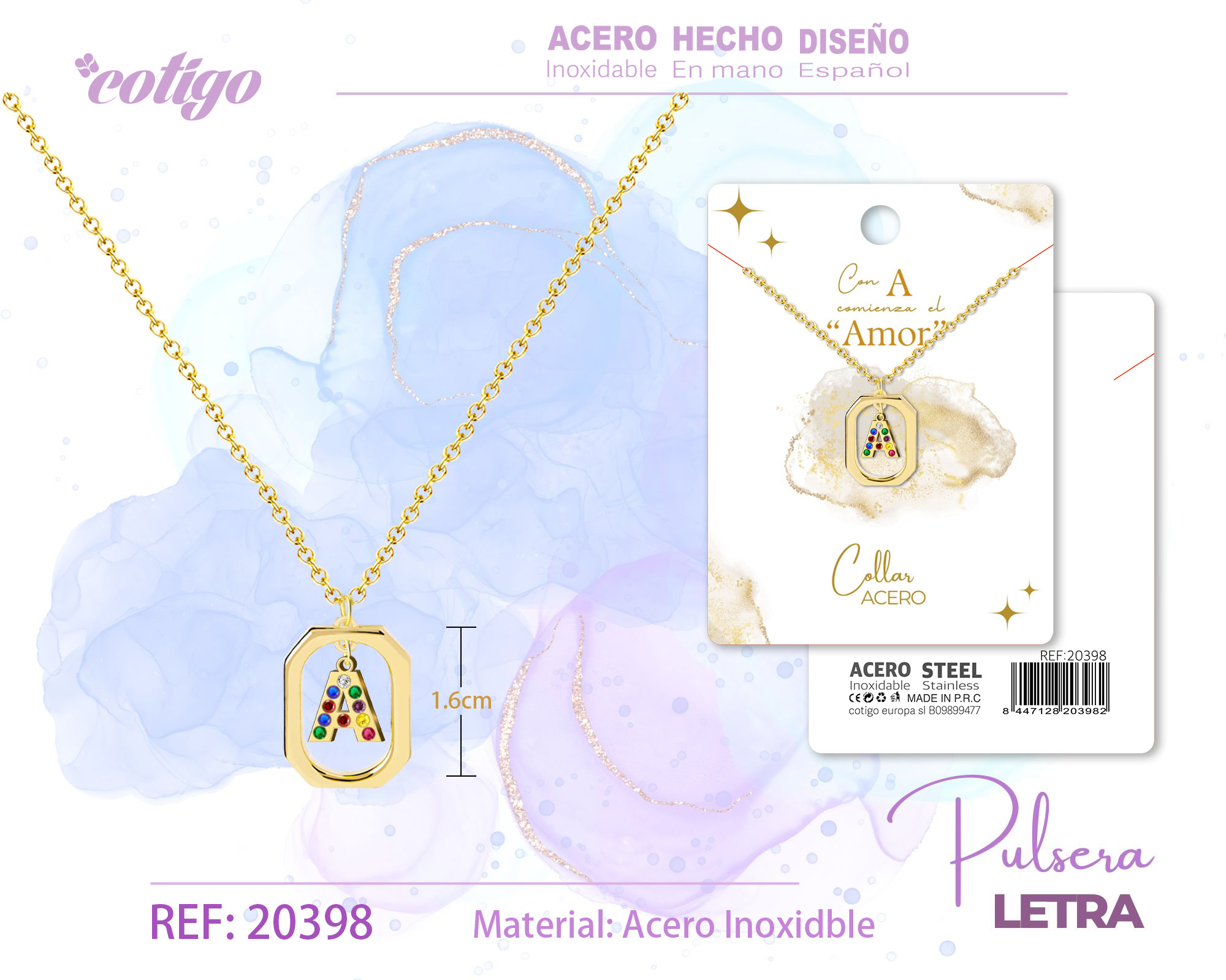 Collar Letra A Dorado con Ciconitas