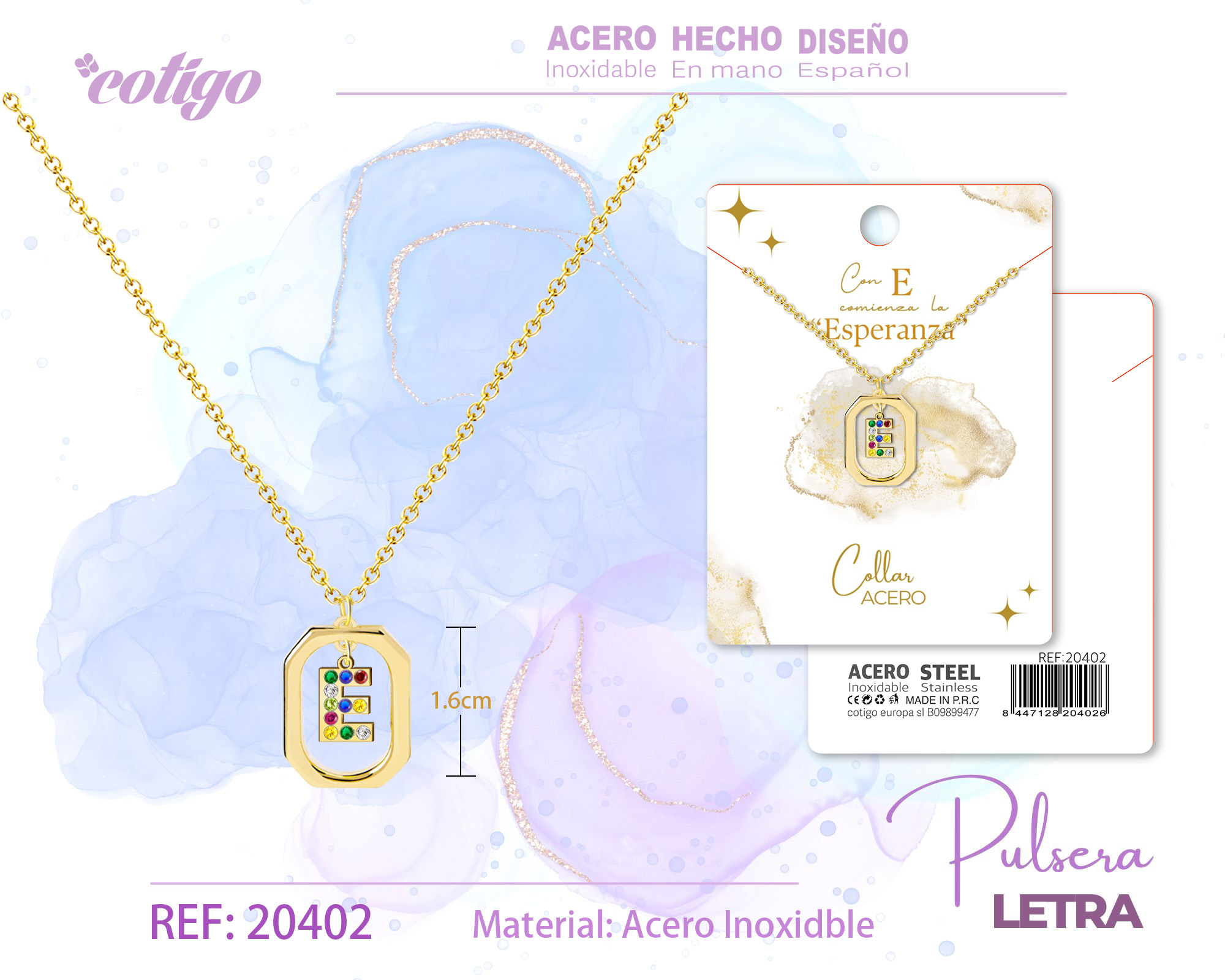 Collar Letra E Dorado con Ciconitas