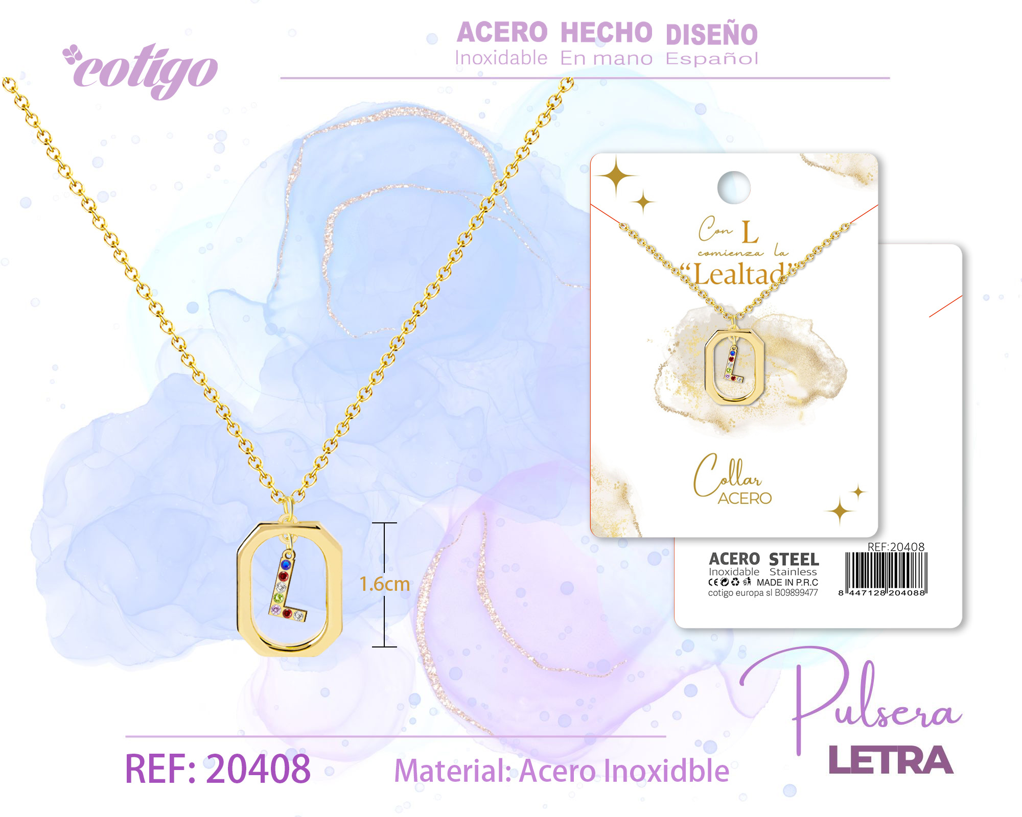 Collar Letra L Dorado con Ciconitas
