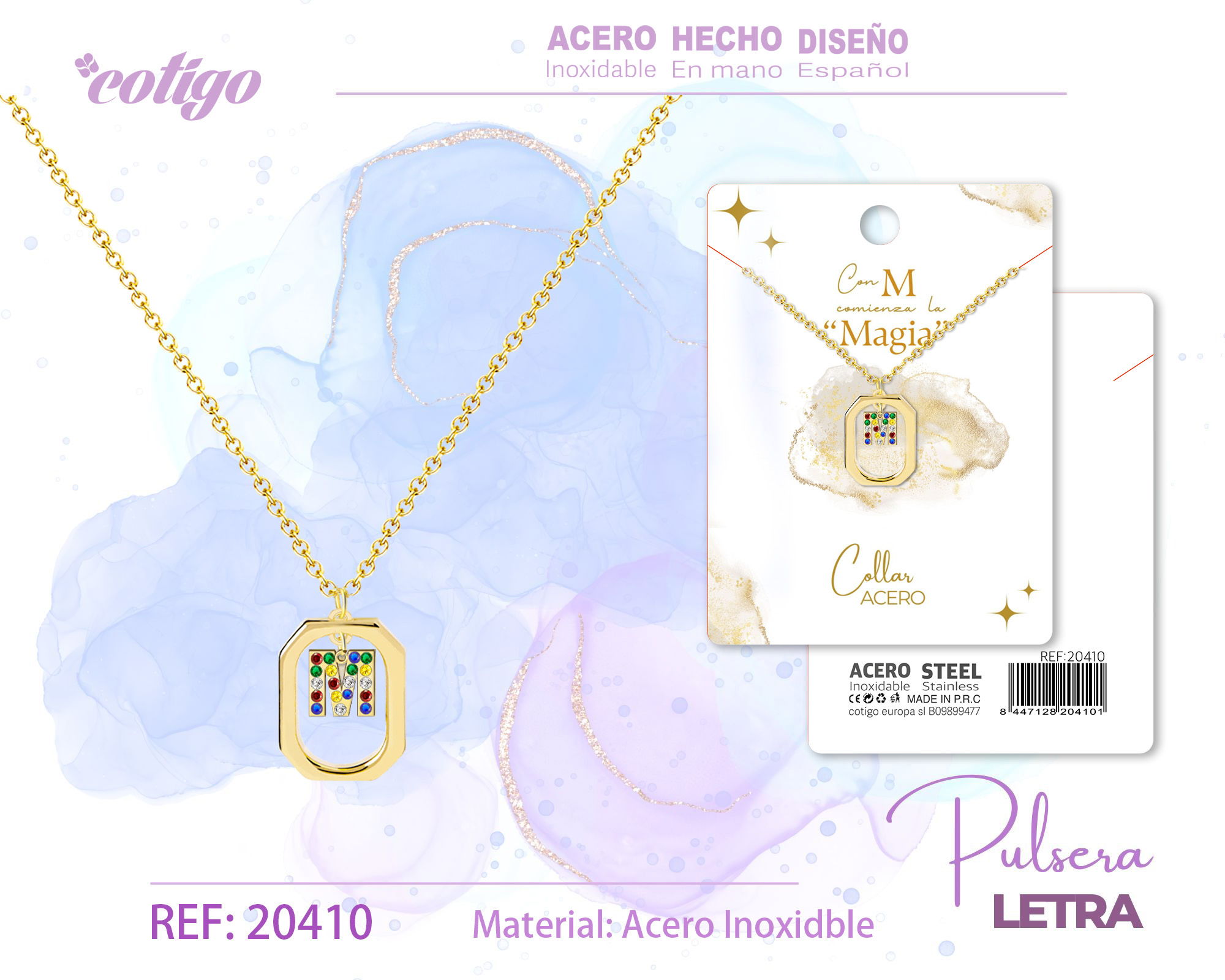Collar Letra M Dorado con Ciconitas