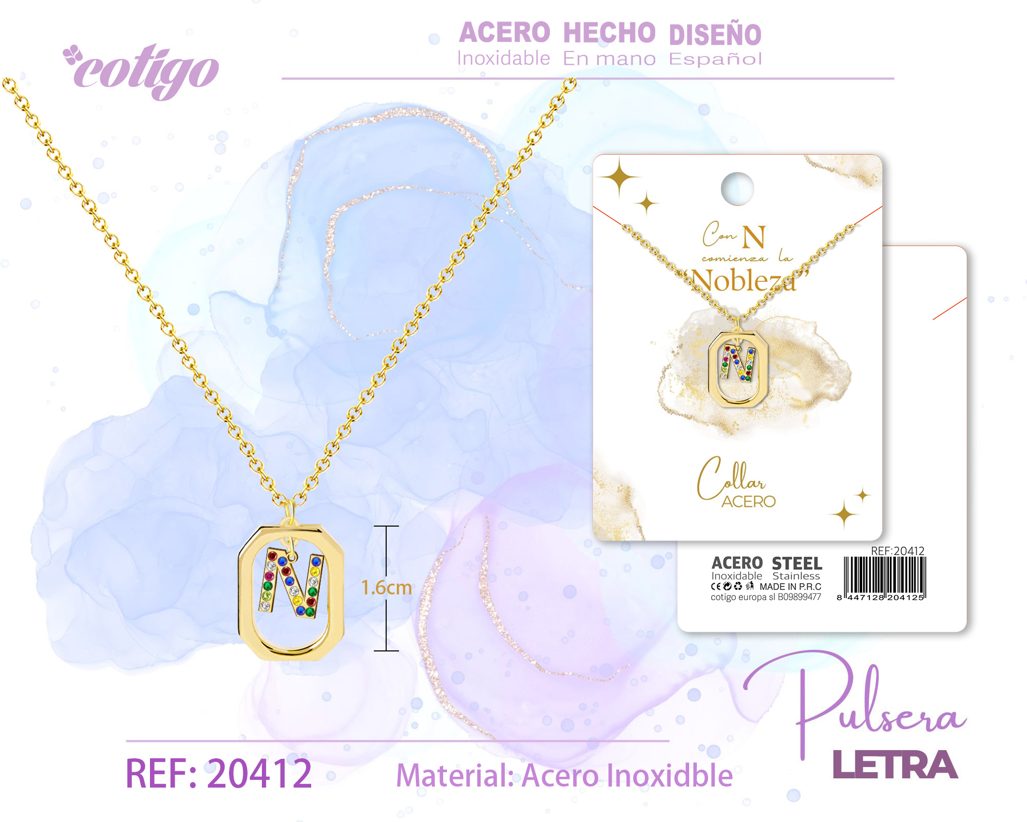 Collar Letra N Dorado con Ciconitas