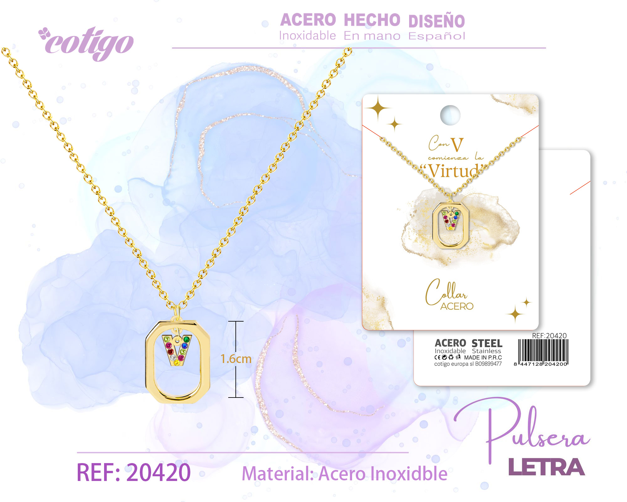 Collar Letra V Dorado con Ciconitas