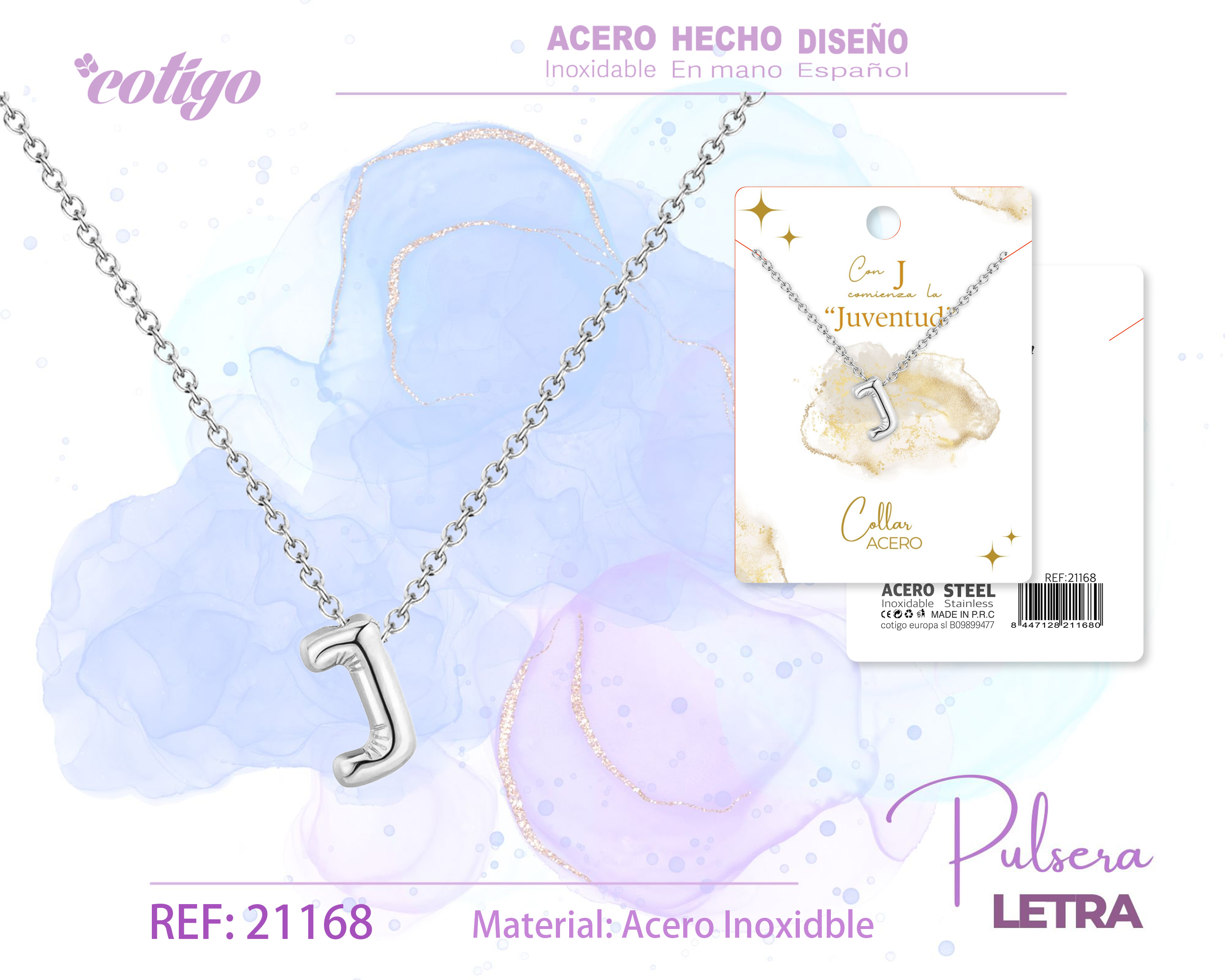 Collar Letra J Acero Plateado