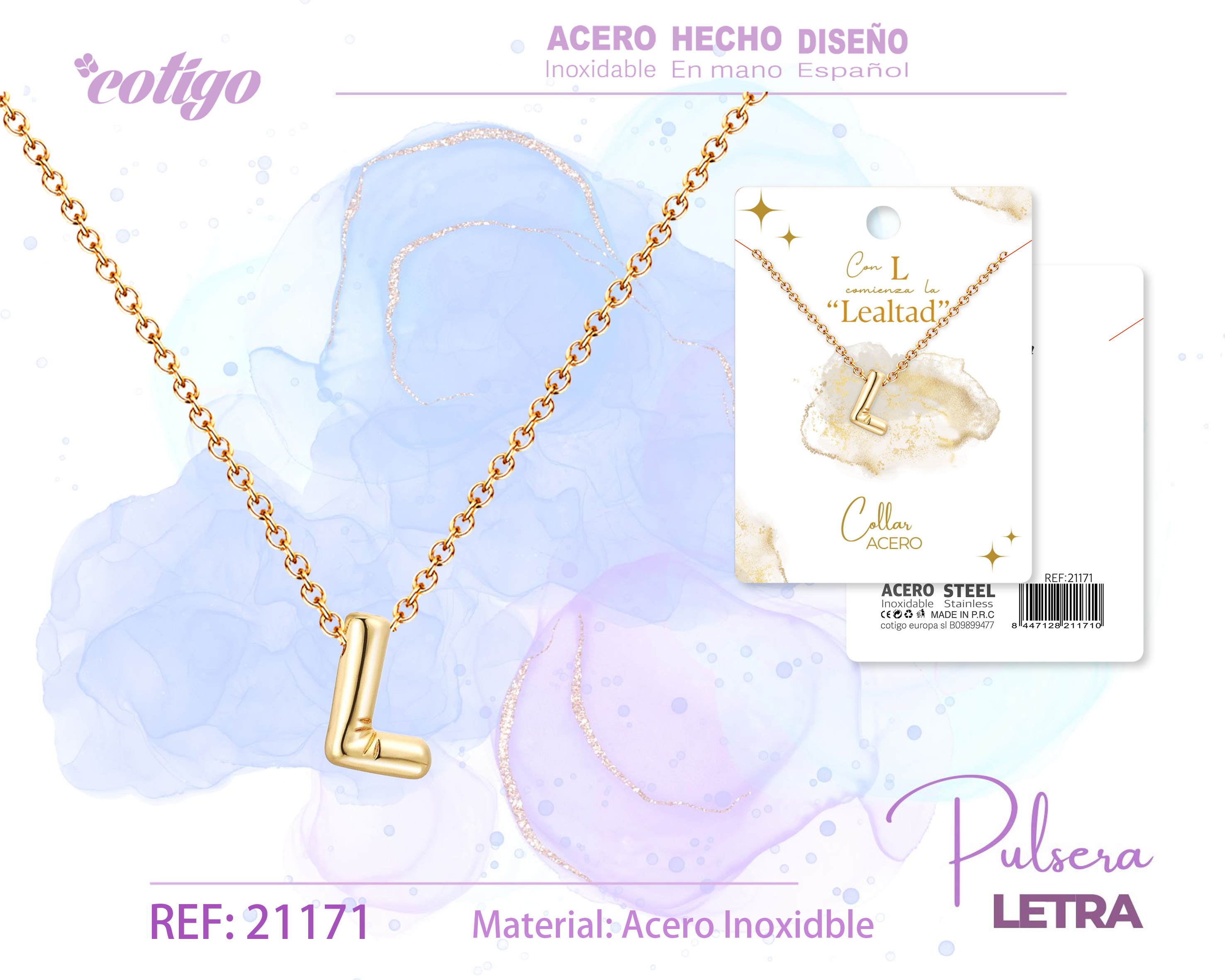 Collar Letra L Acero Dorado