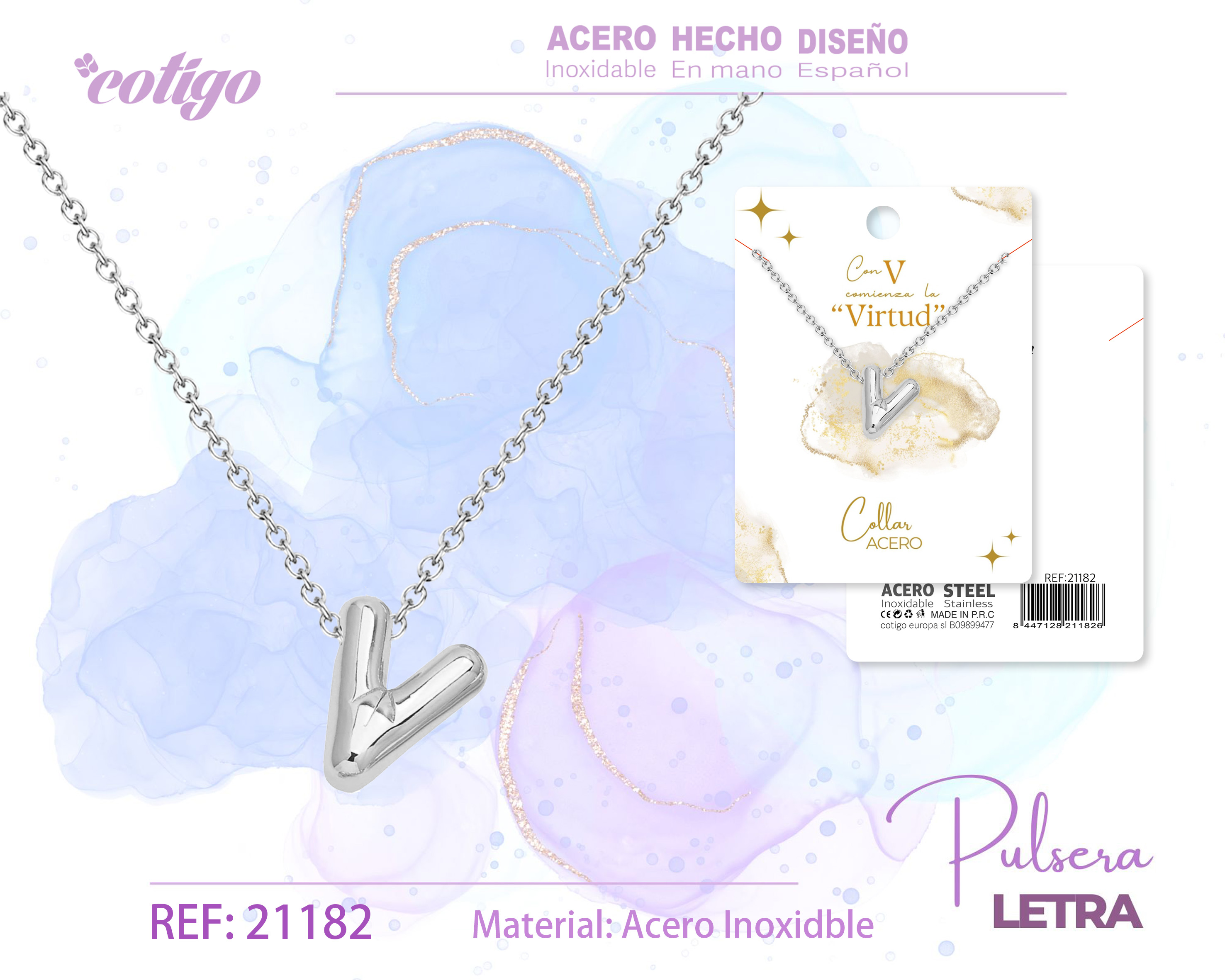 Collar Letra V Acero Plateado