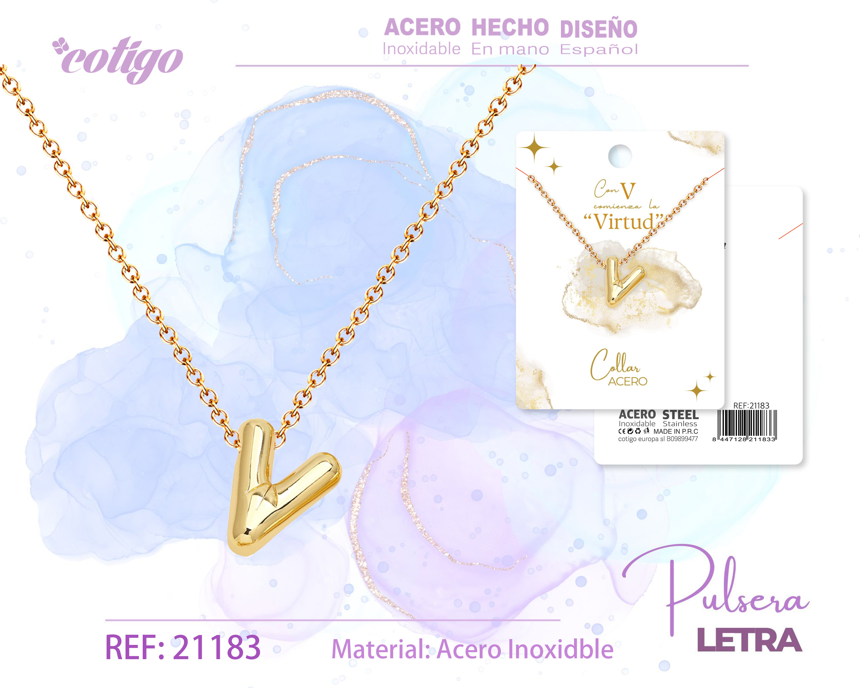 Collar Letra V Acero Dorado