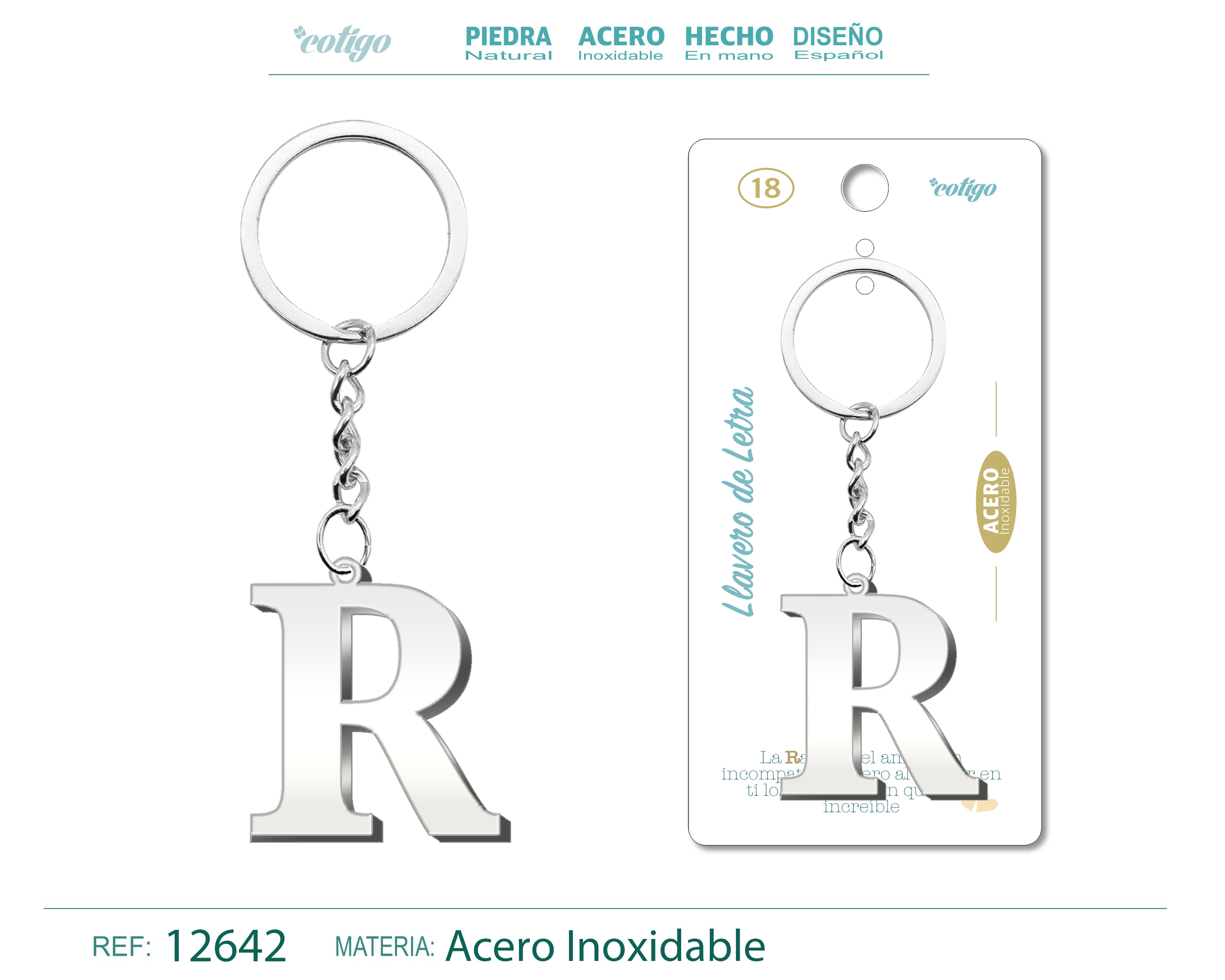 Llavero Acero con Letra R