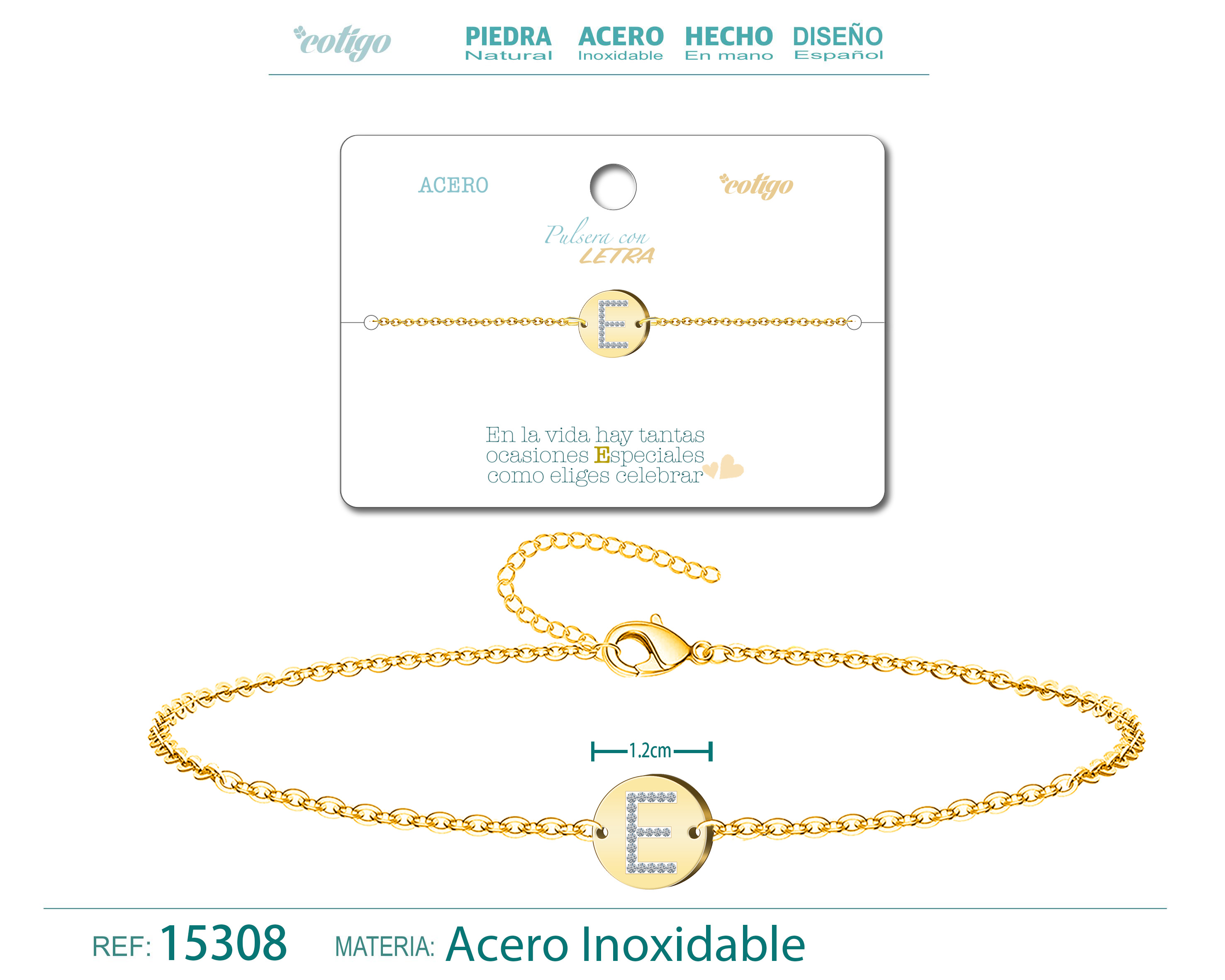 Pulsera Letra E Color Dorado