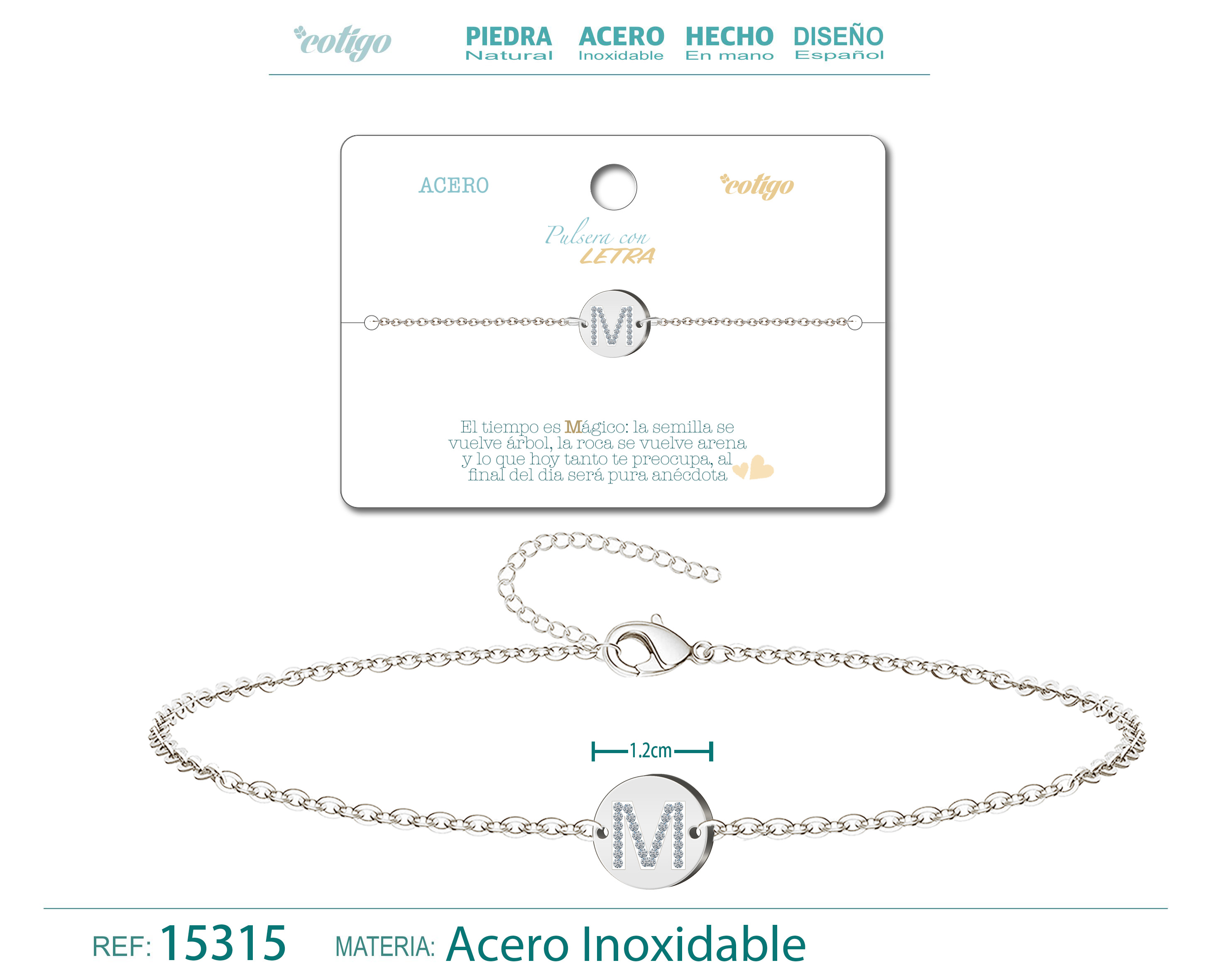 Pulsera Letra M Color Plateado