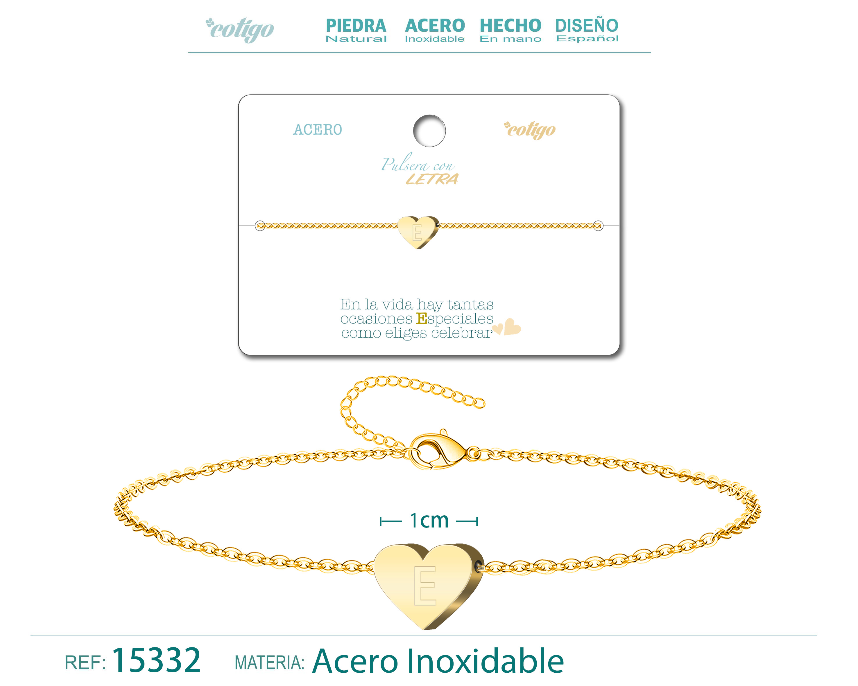 Pulsera Letra E Color Dorado