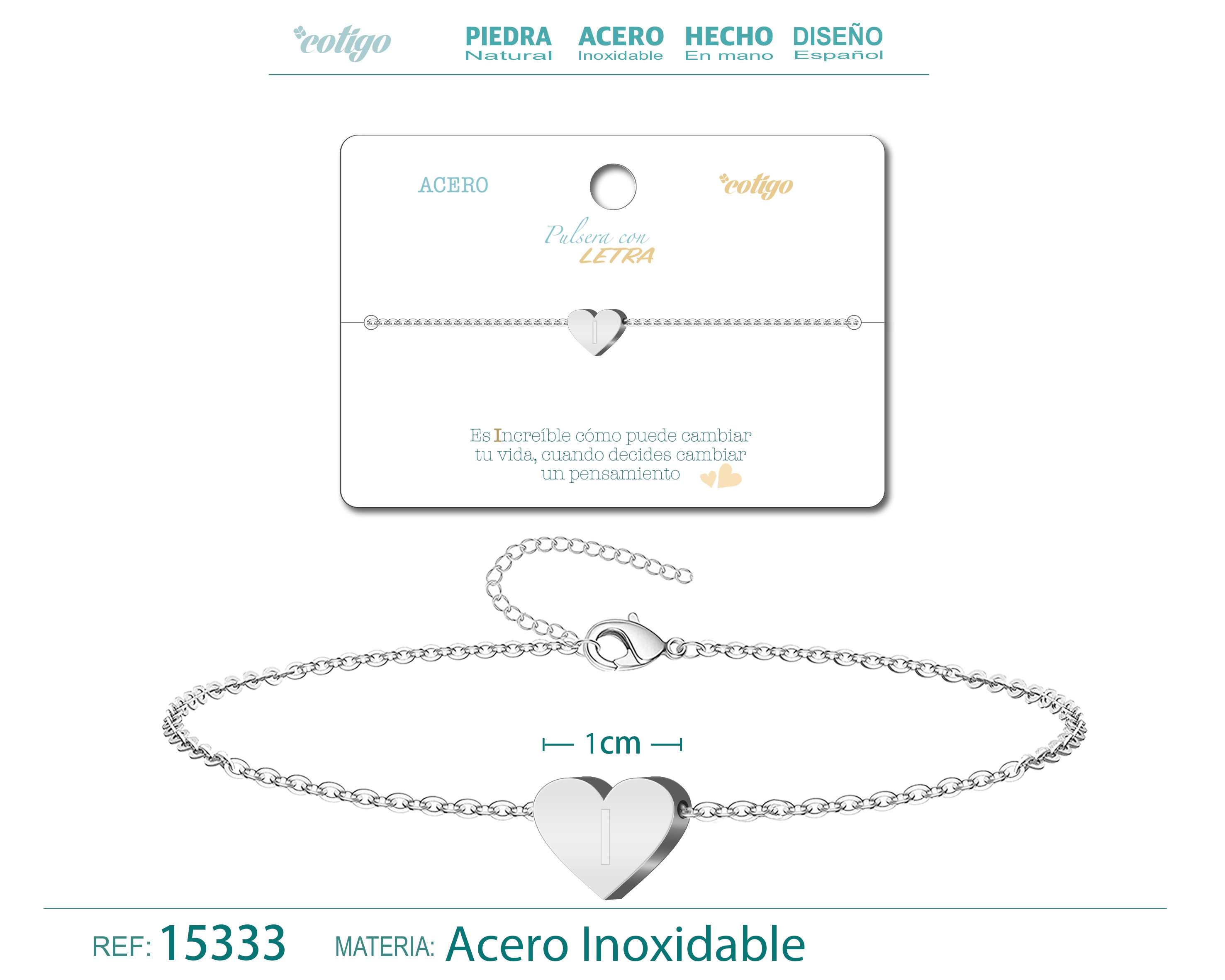 Pulsera Letra I Color Plateado