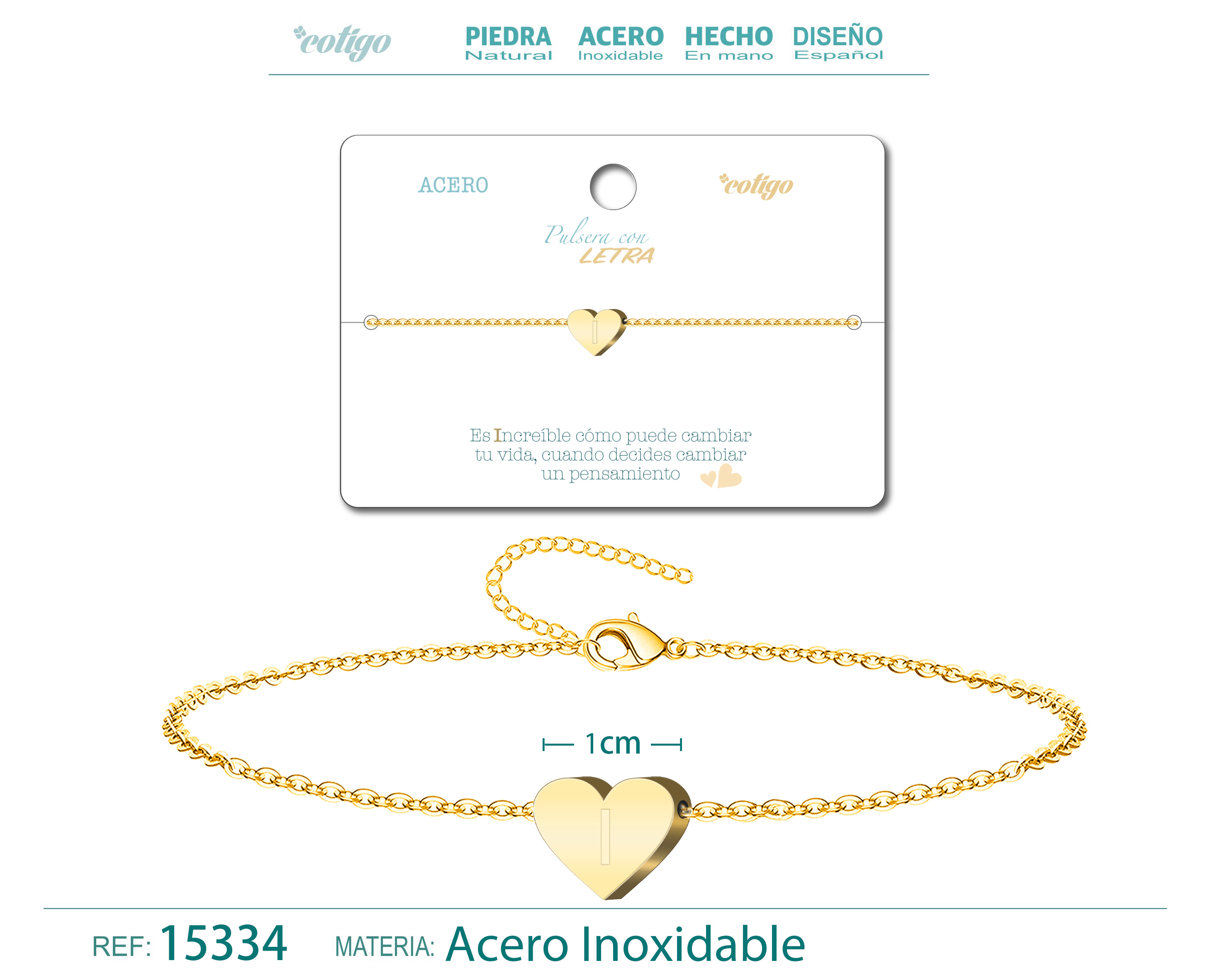 Pulsera Letra I Color Dorado