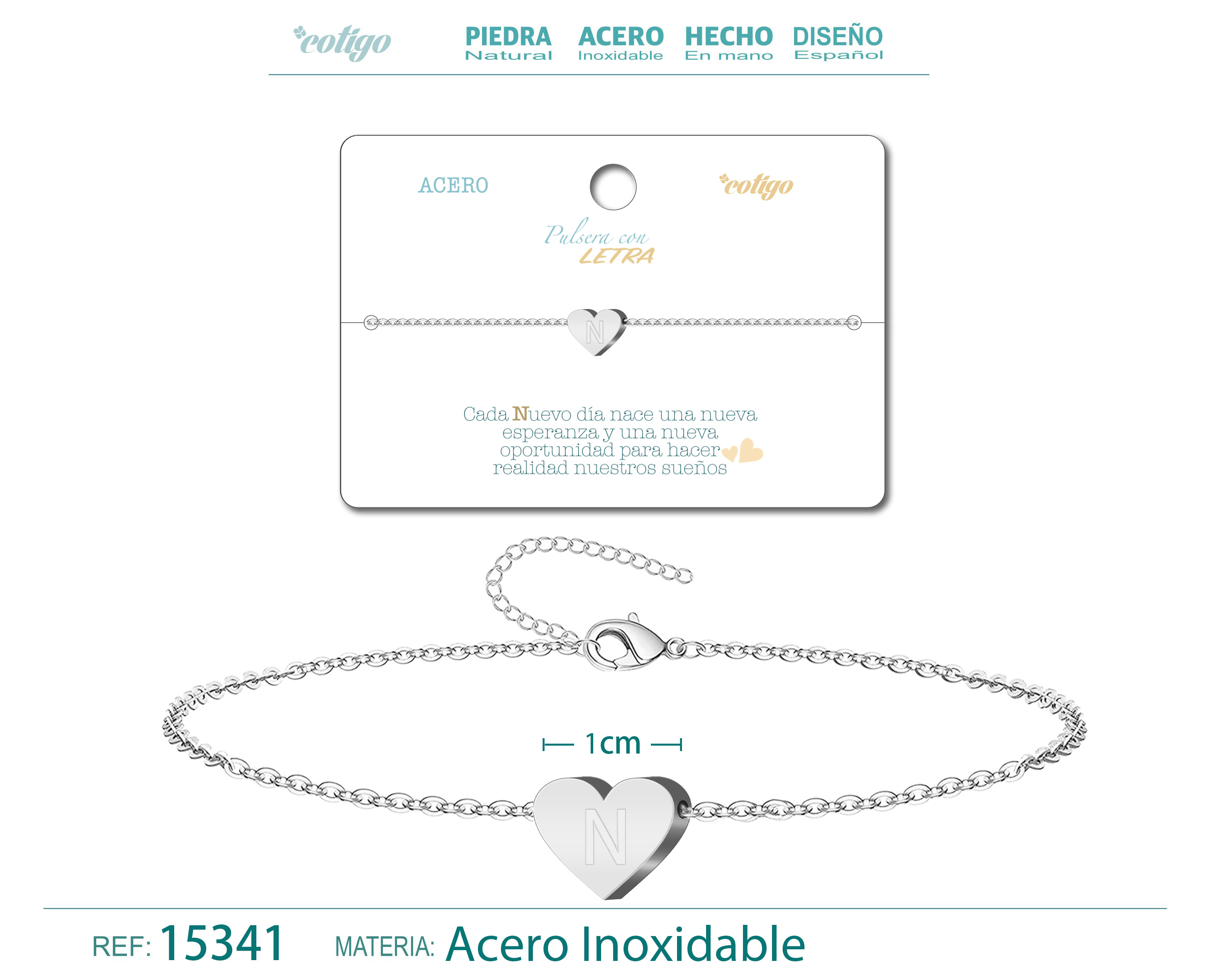 Pulsera Letra N Color Plateado