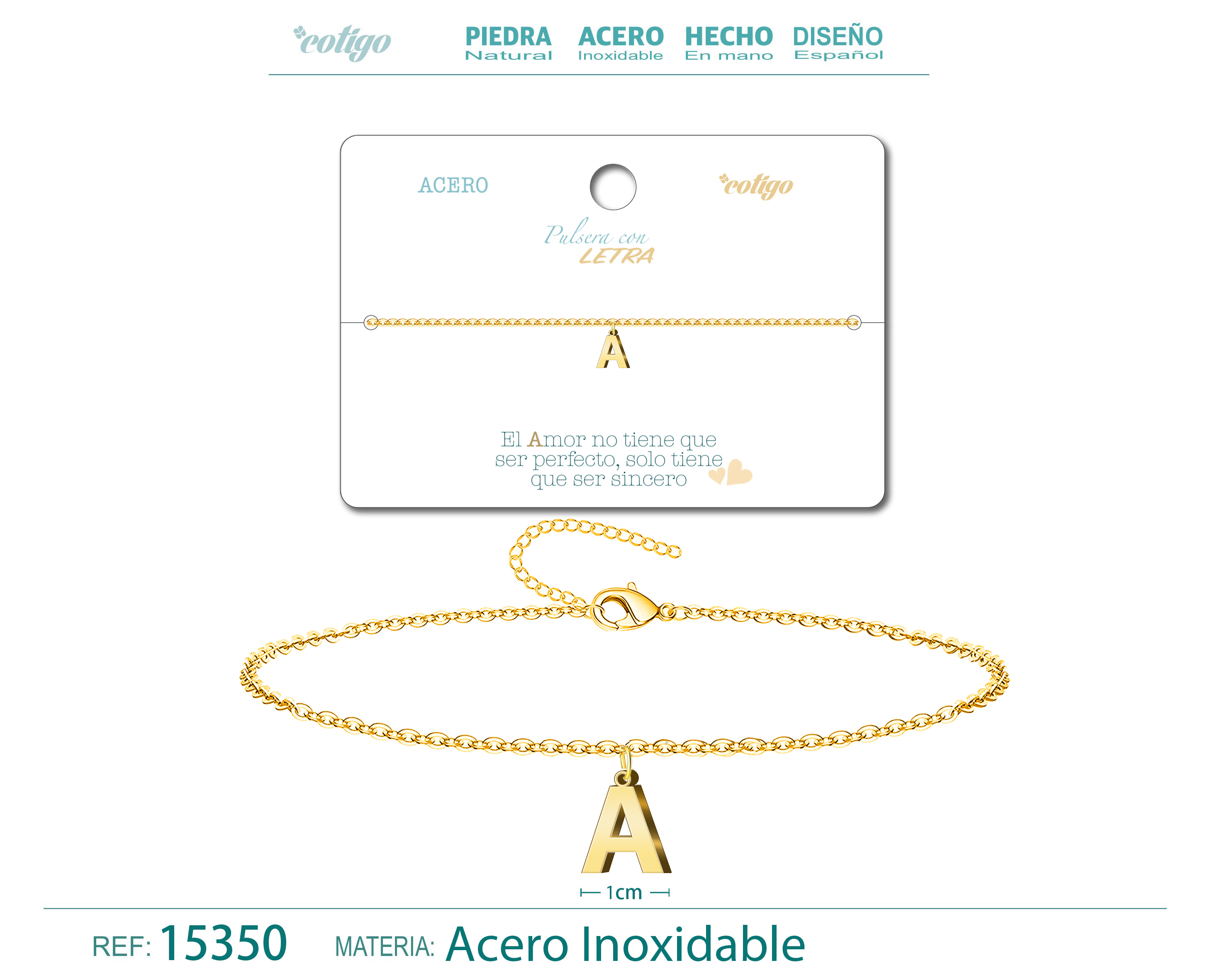 Pulsera Letra A Color Dorado
