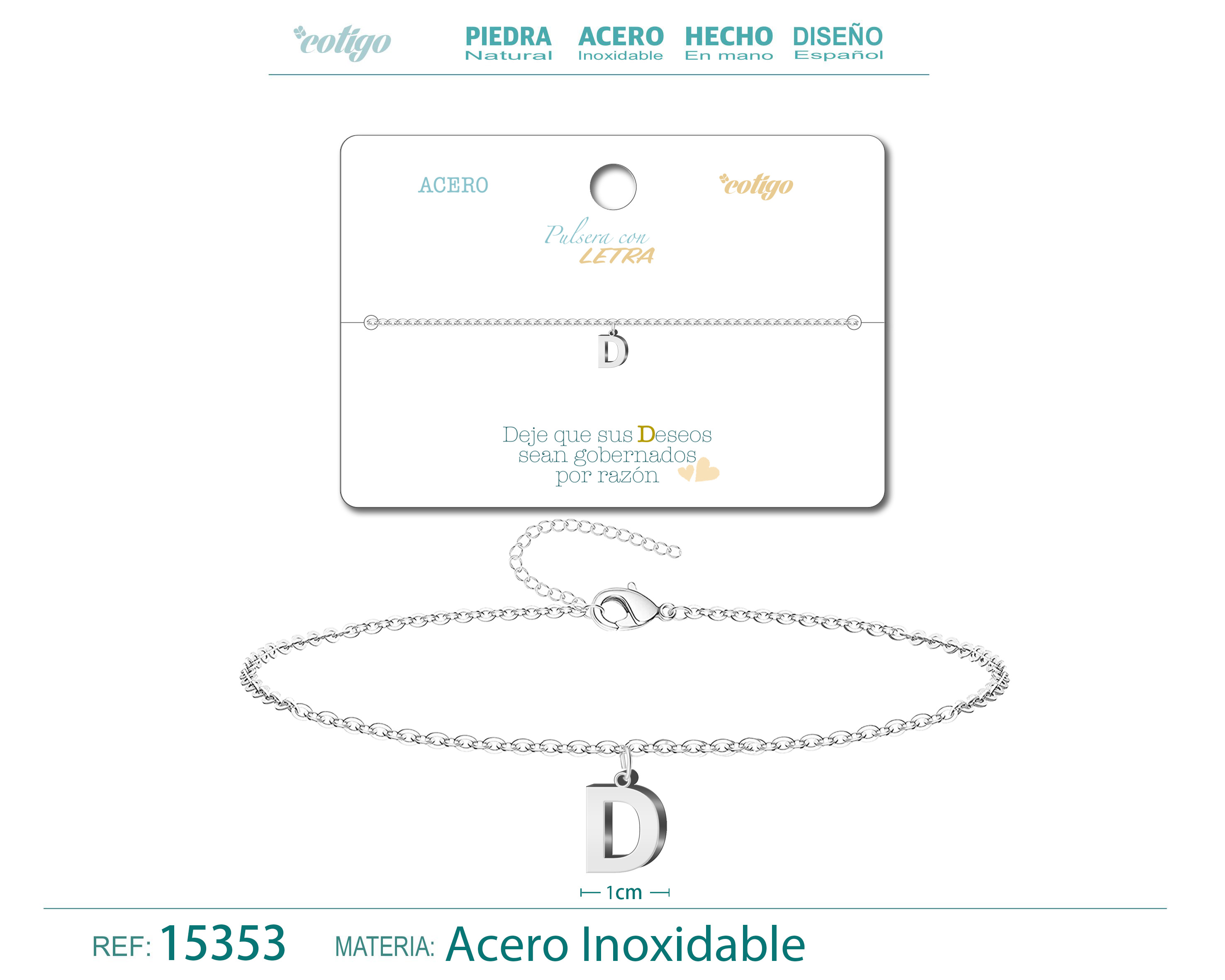 Pulsera Letra D Color Plateado