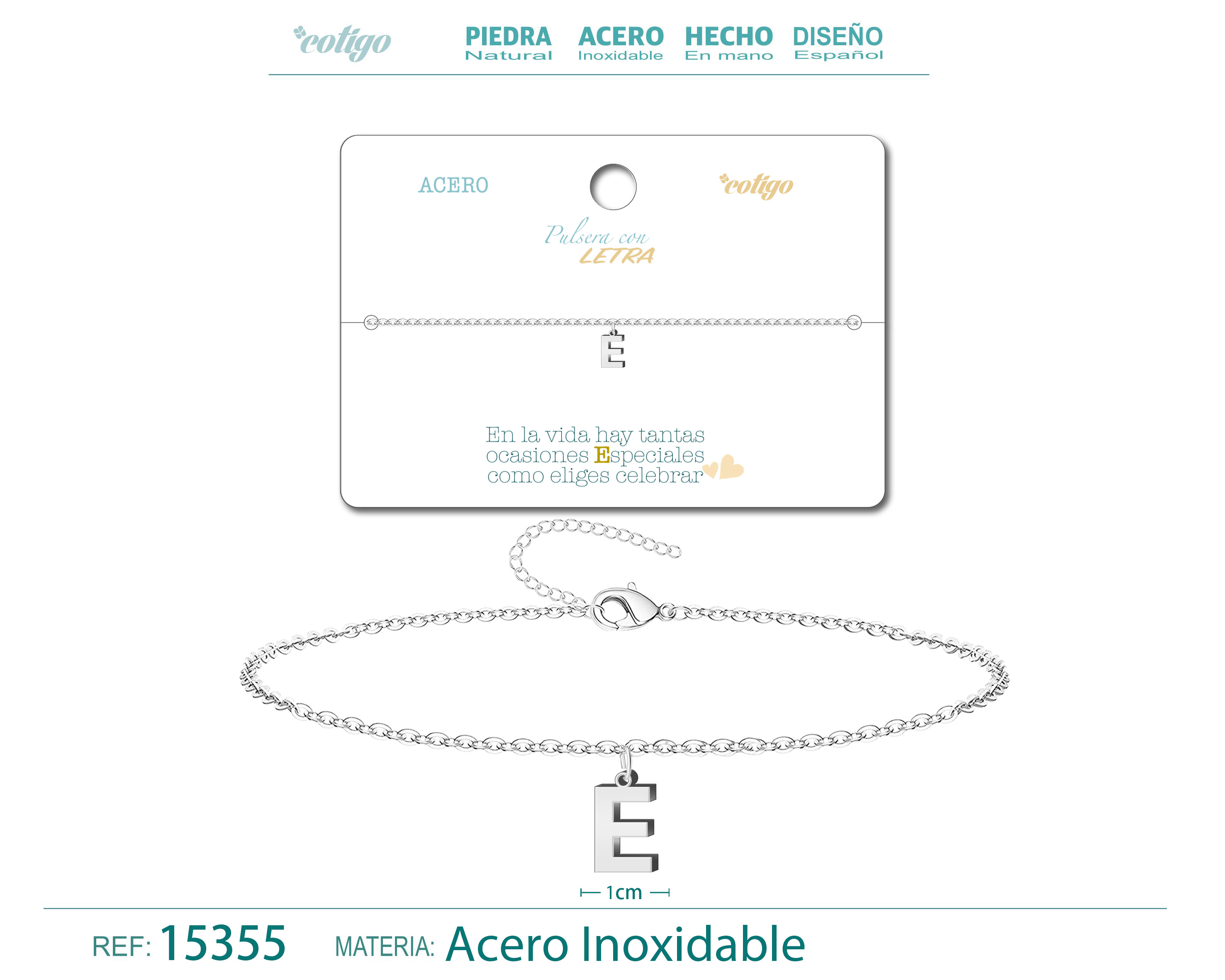 Pulsera Letra E Color Plateado