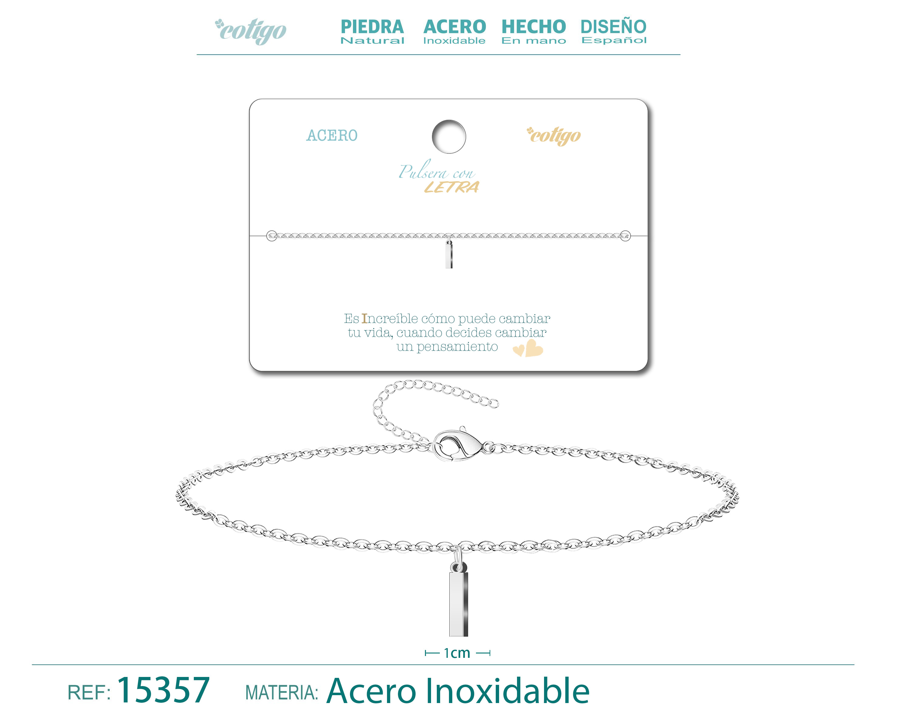 Pulsera Letra I Color Plateado