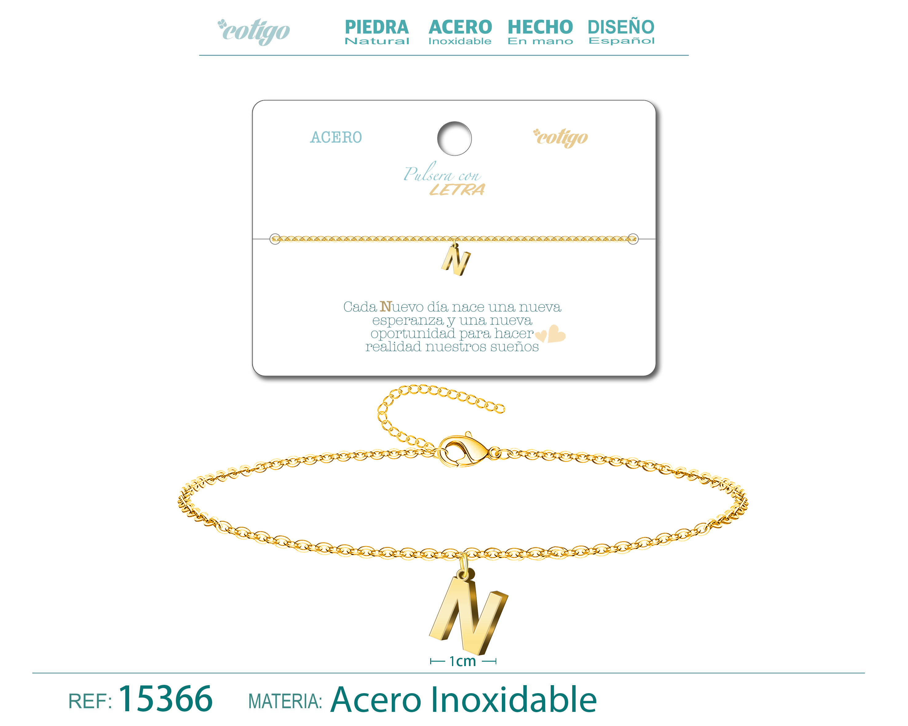 Pulsera Letra N Color Dorado