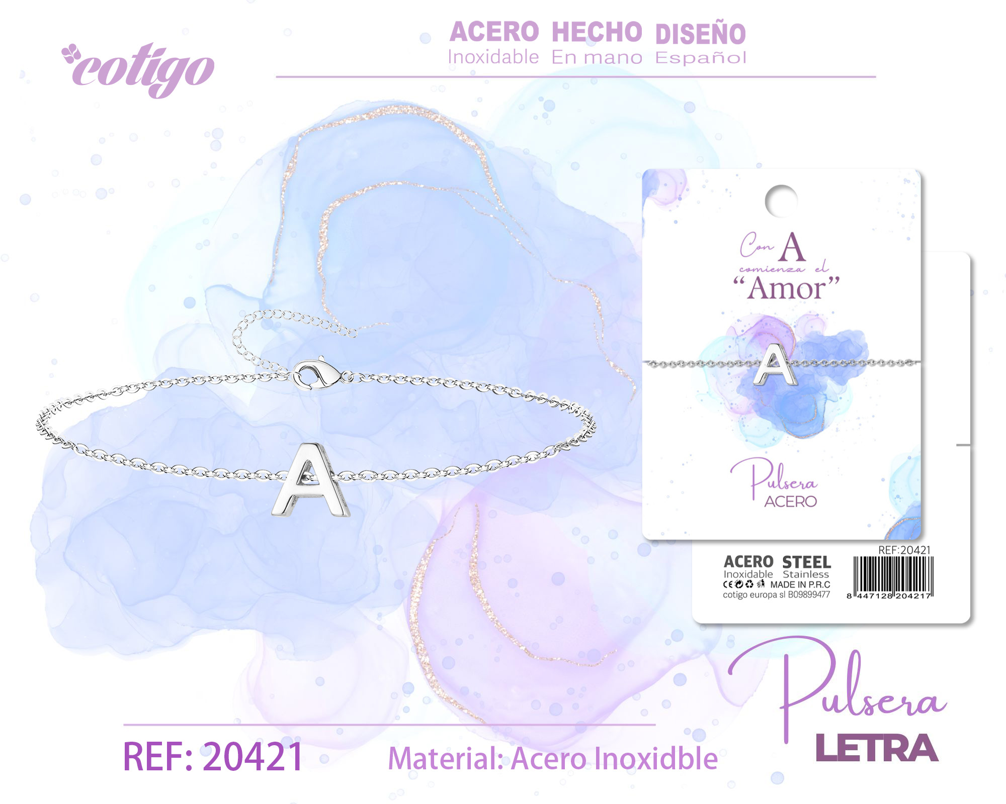 Pulsera Letra A Plateado