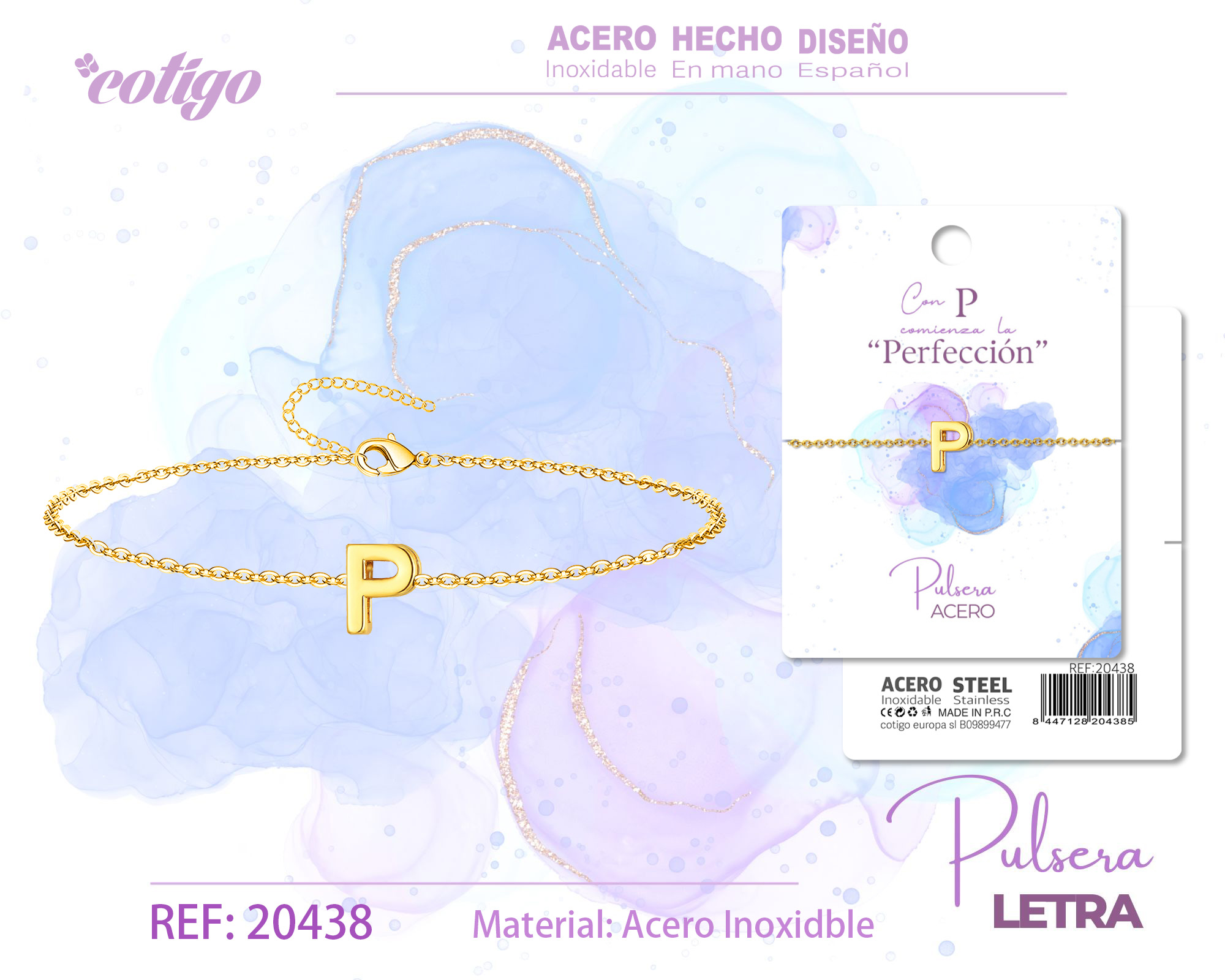 Pulsera Letra P Dorado