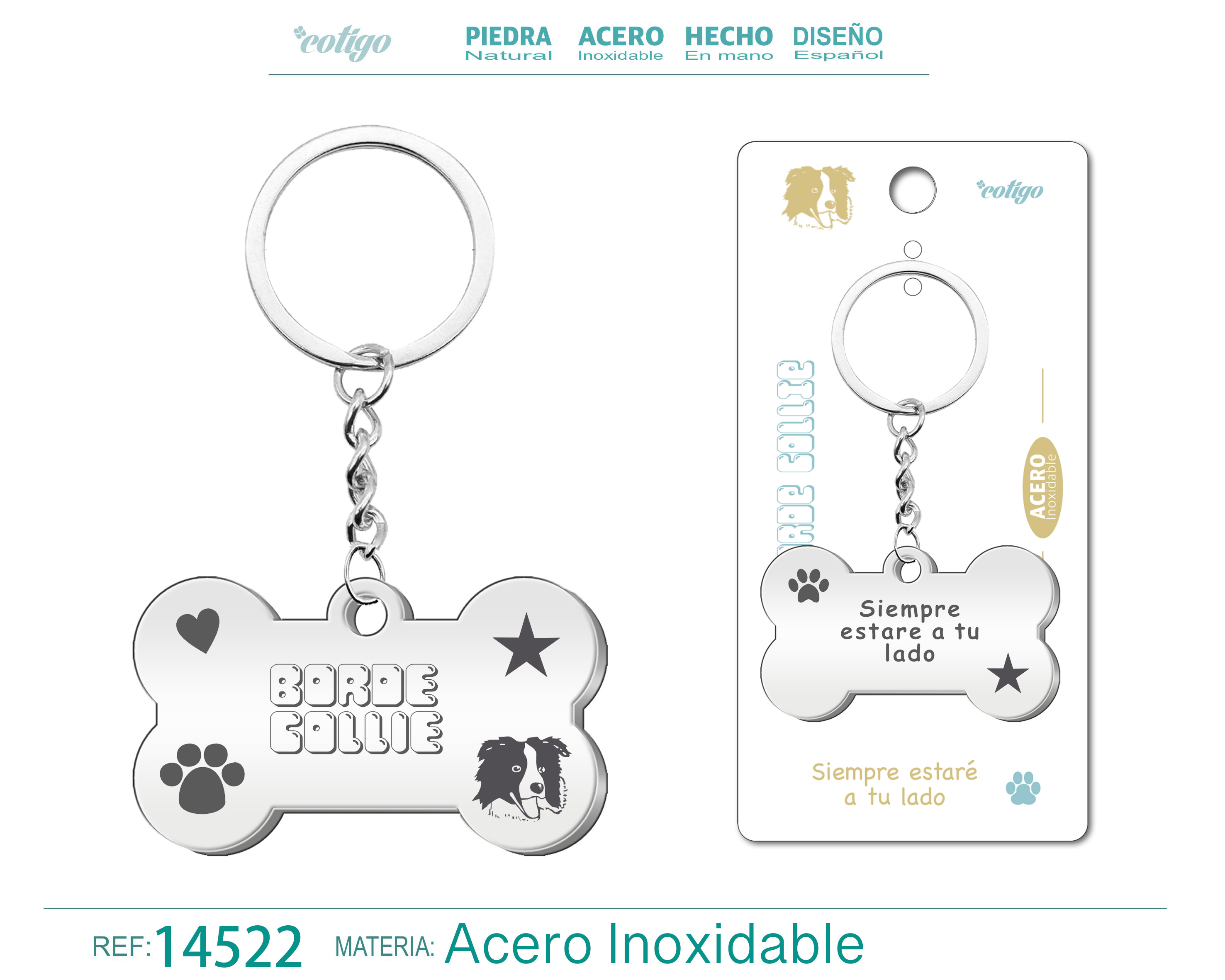 Llavero Acero de Perro Borde Collie
