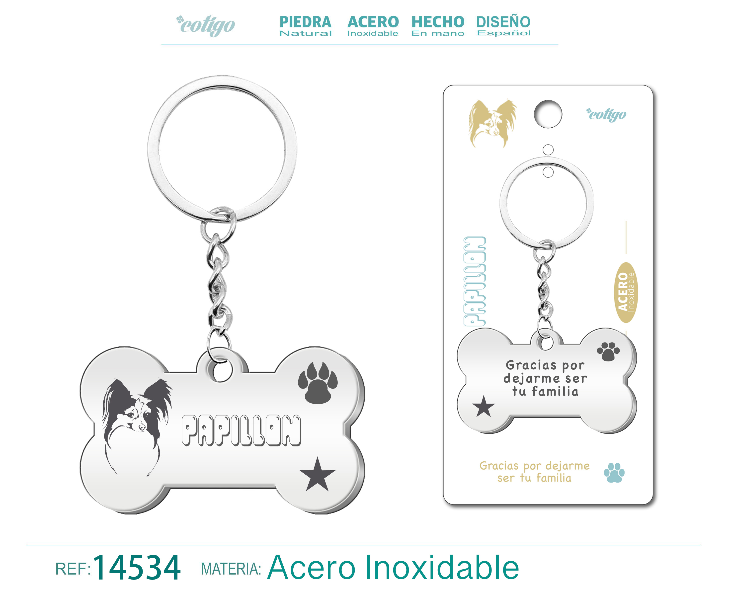 Llavero Acero de Perro Papillón