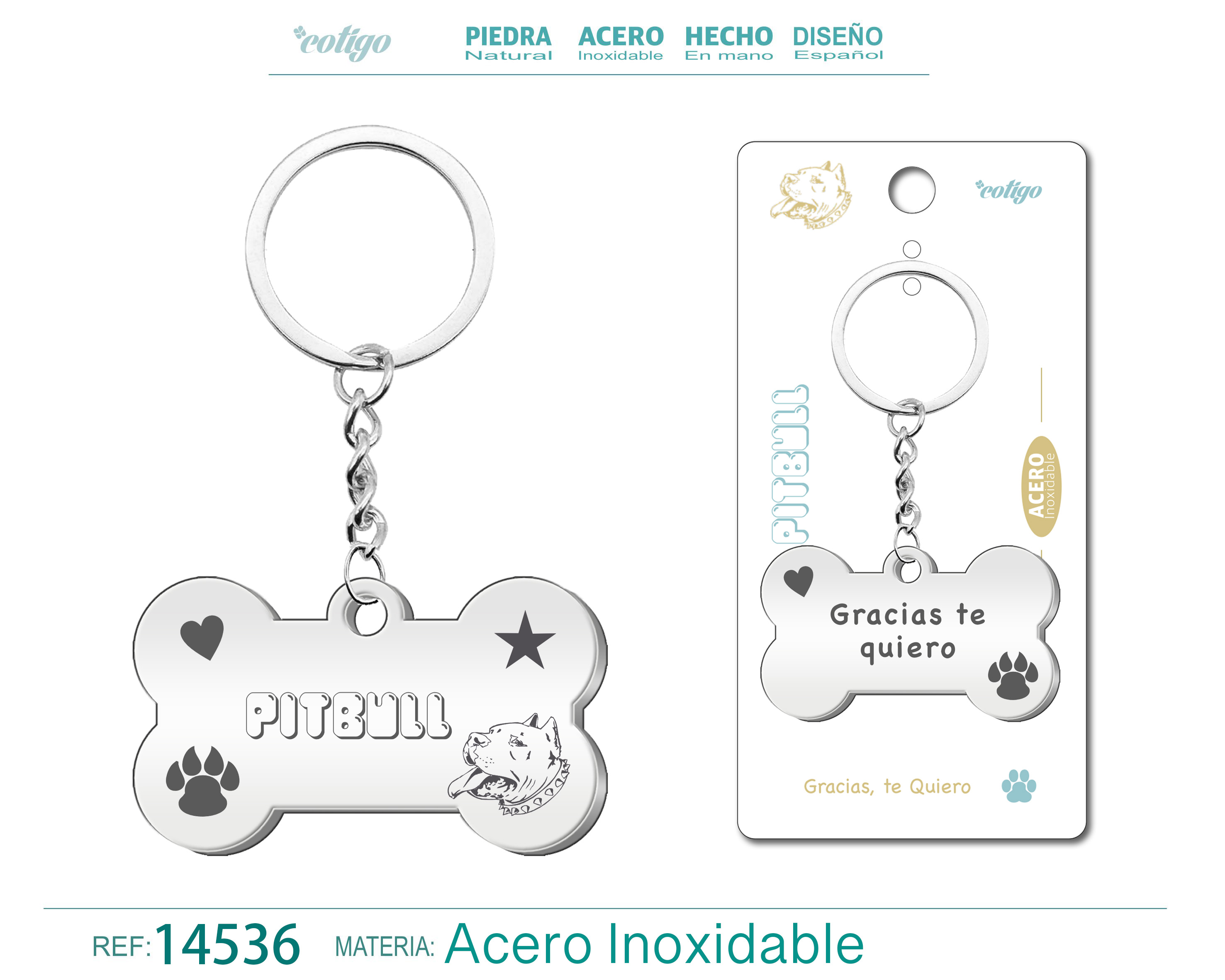 Llavero Acero de Perro Pit Bull