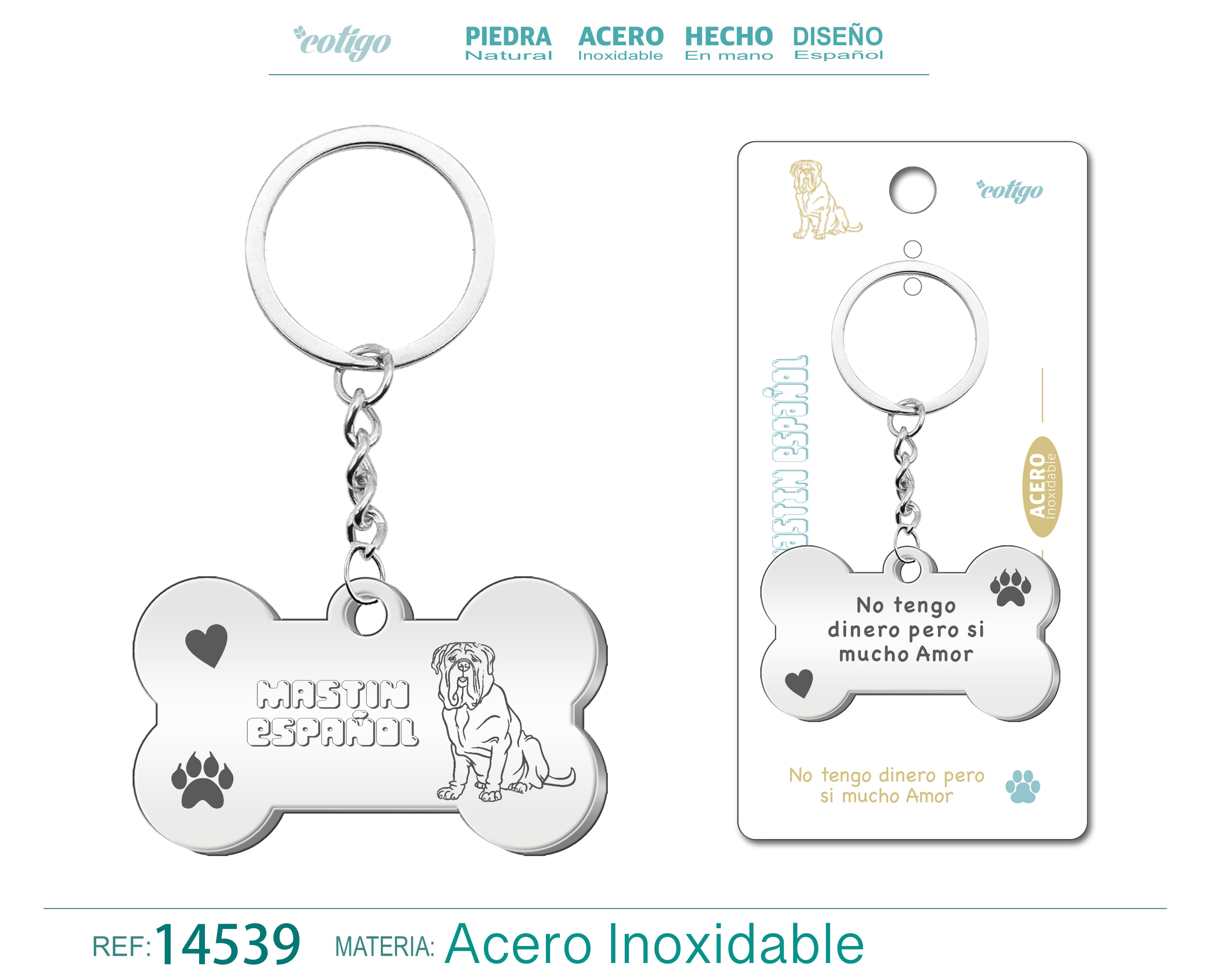 Llavero Acero de Perro Mastin Español
