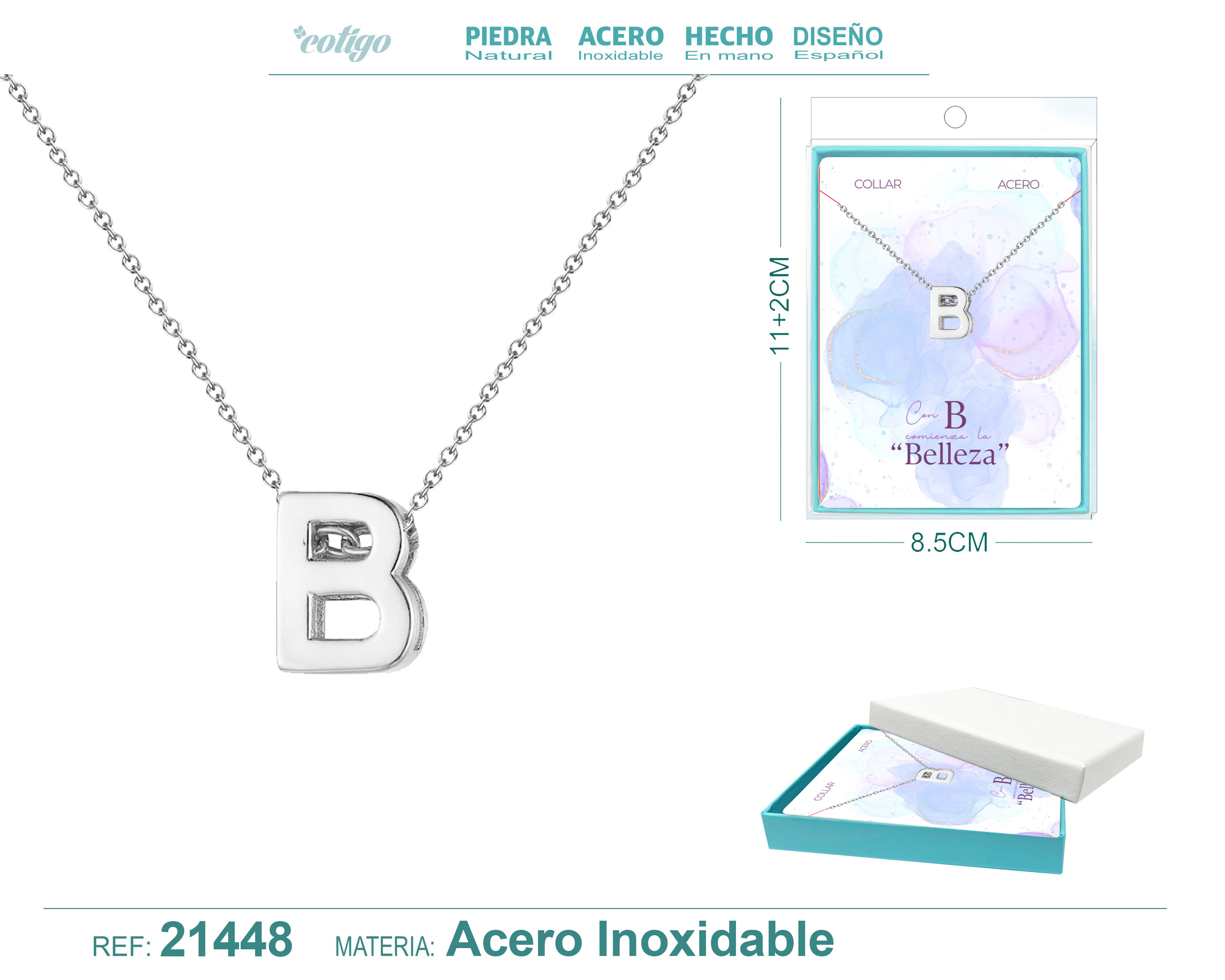 Collar Letra B Acerocolor Plateado
