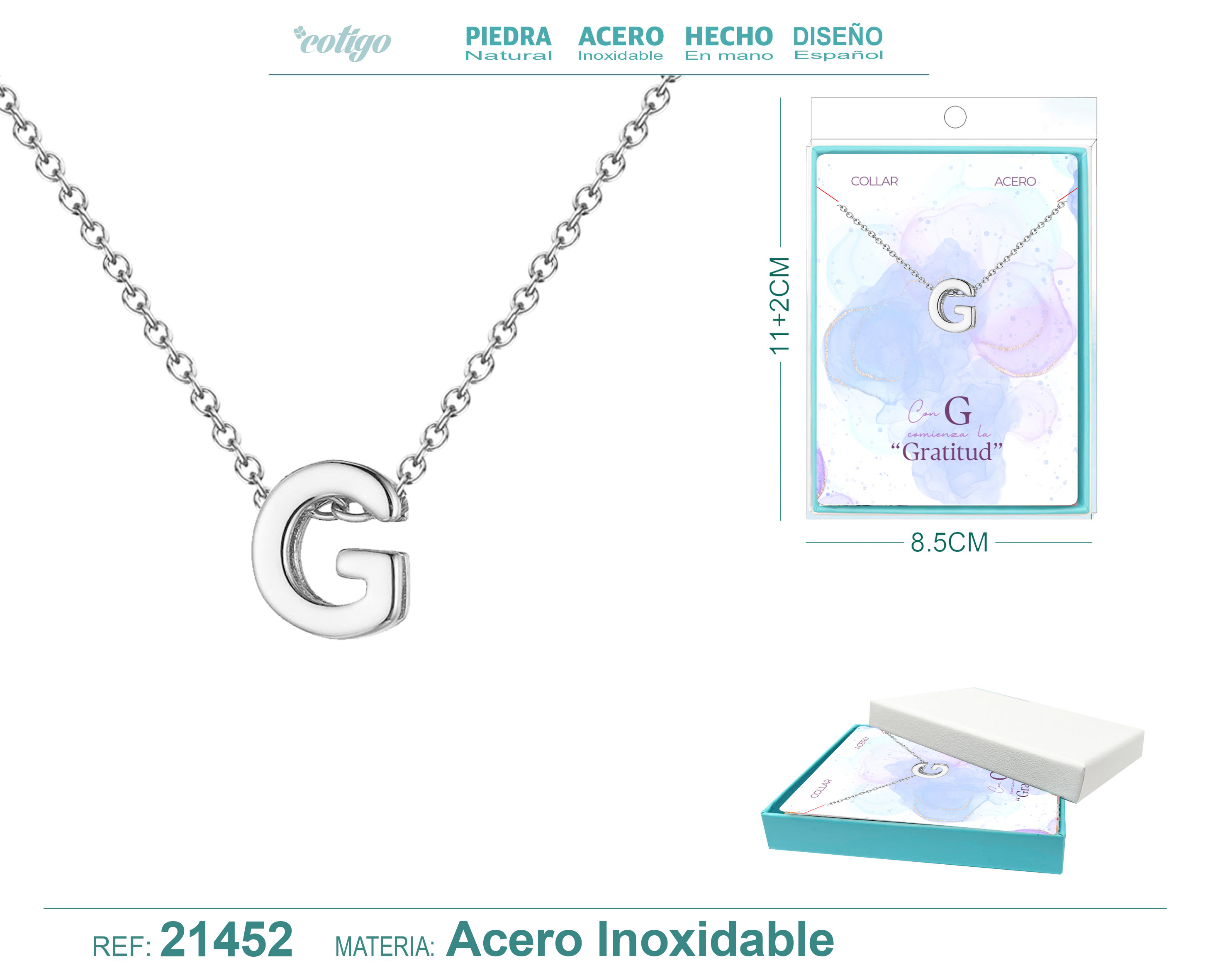 Collar Letra G Acerocolor Plateado