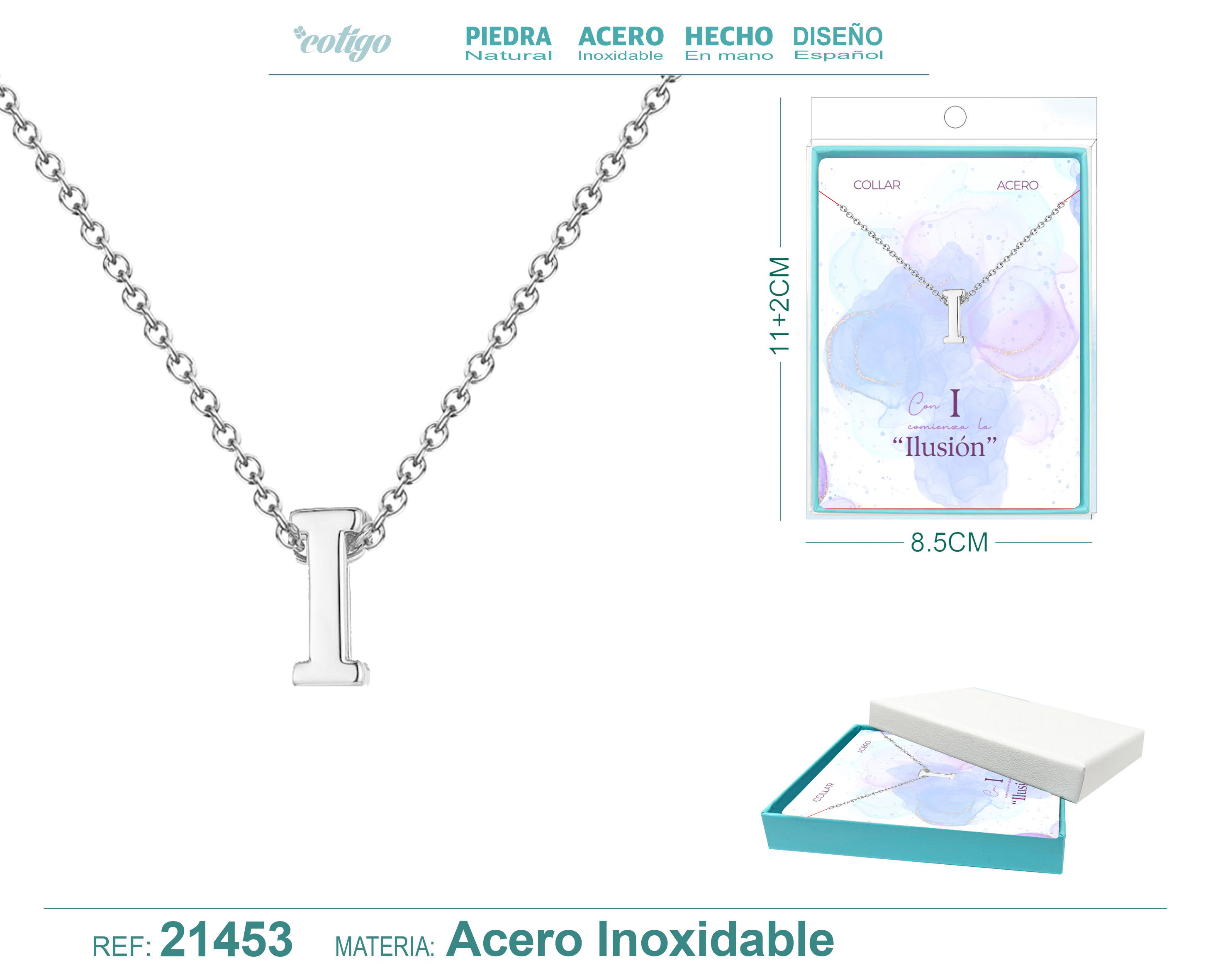 Collar Letra I Acerocolor Plateado
